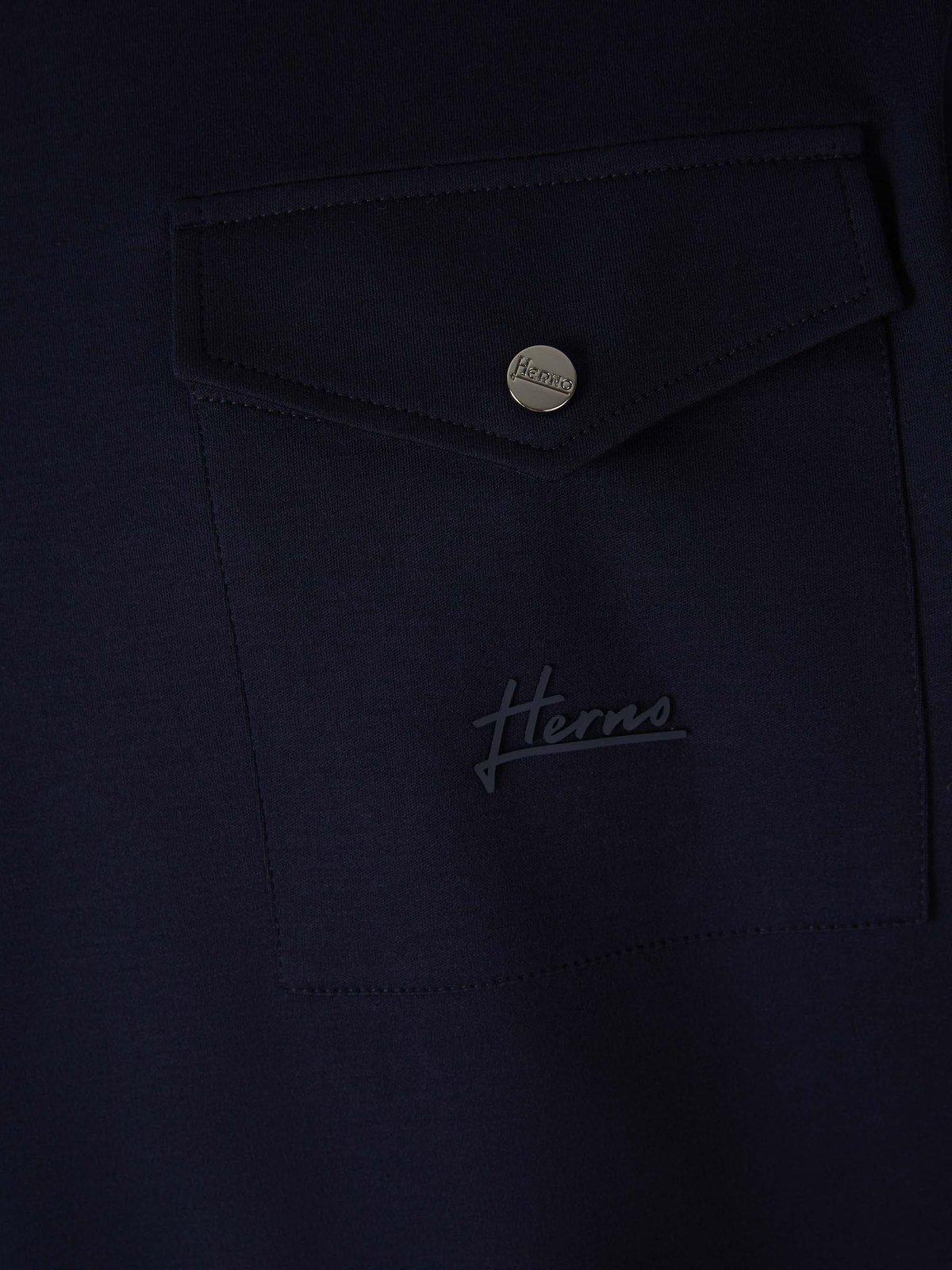 Shop Herno Logo Detailed Crewneck T-shirt In Blu
