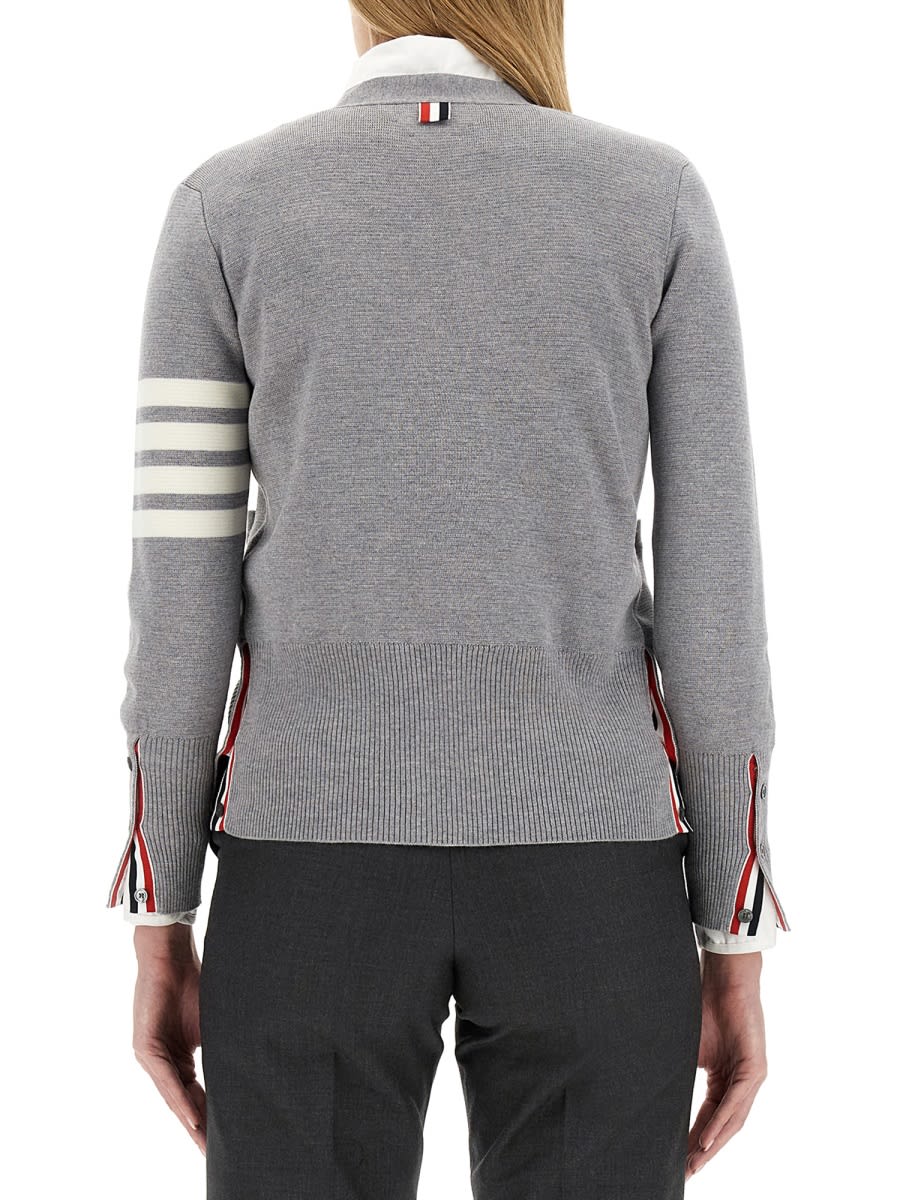 Thom Browne V-neck Grey Virgin Wool Cardigan In Gray