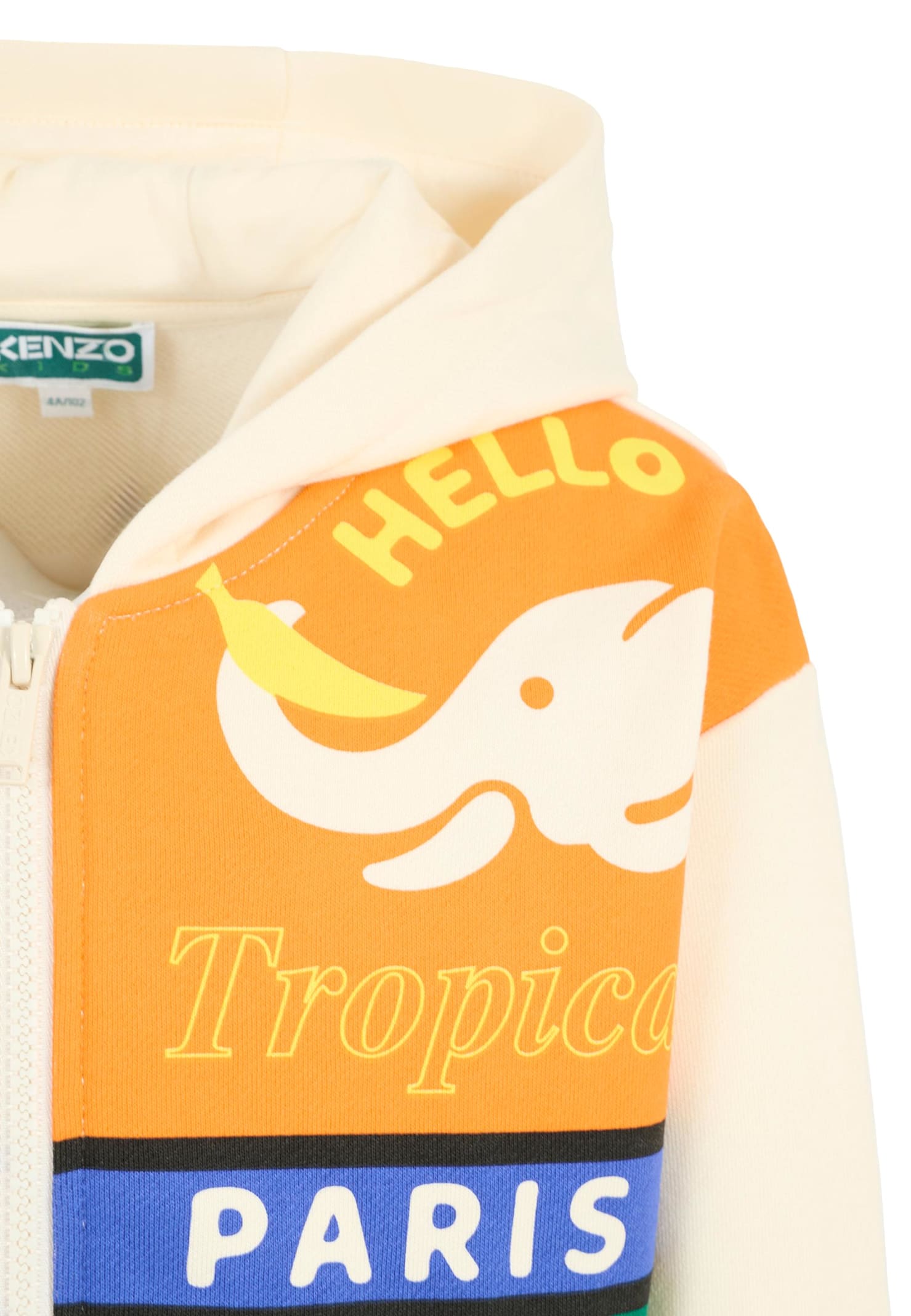 Kenzo Logo-print Zipped Hoodie In Neutral