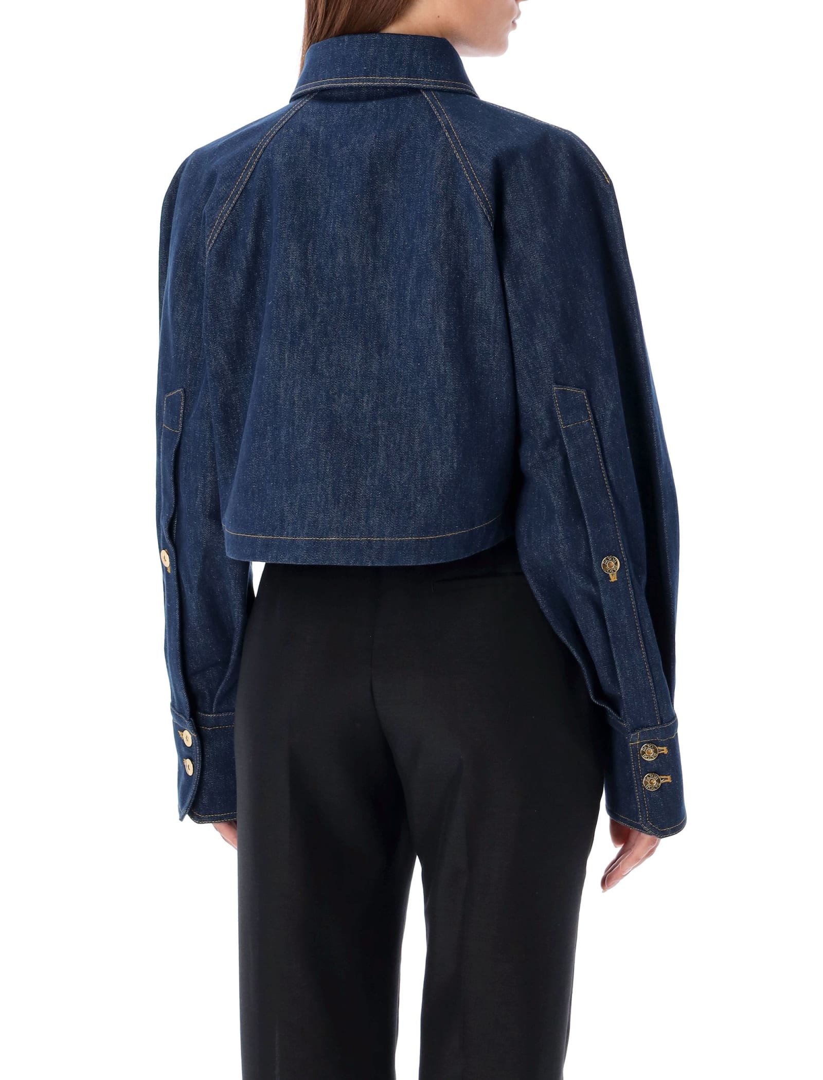 Shop Patou Cropped Denim Shirt In Blue