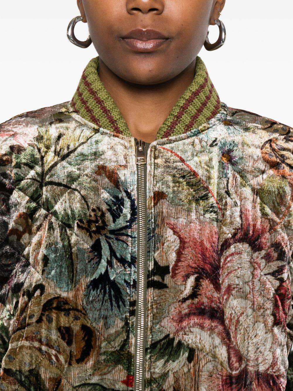 Pierre-louis Mascia Pierre Louis Mascia Printed Silk Blend Bomber Jacket In Green