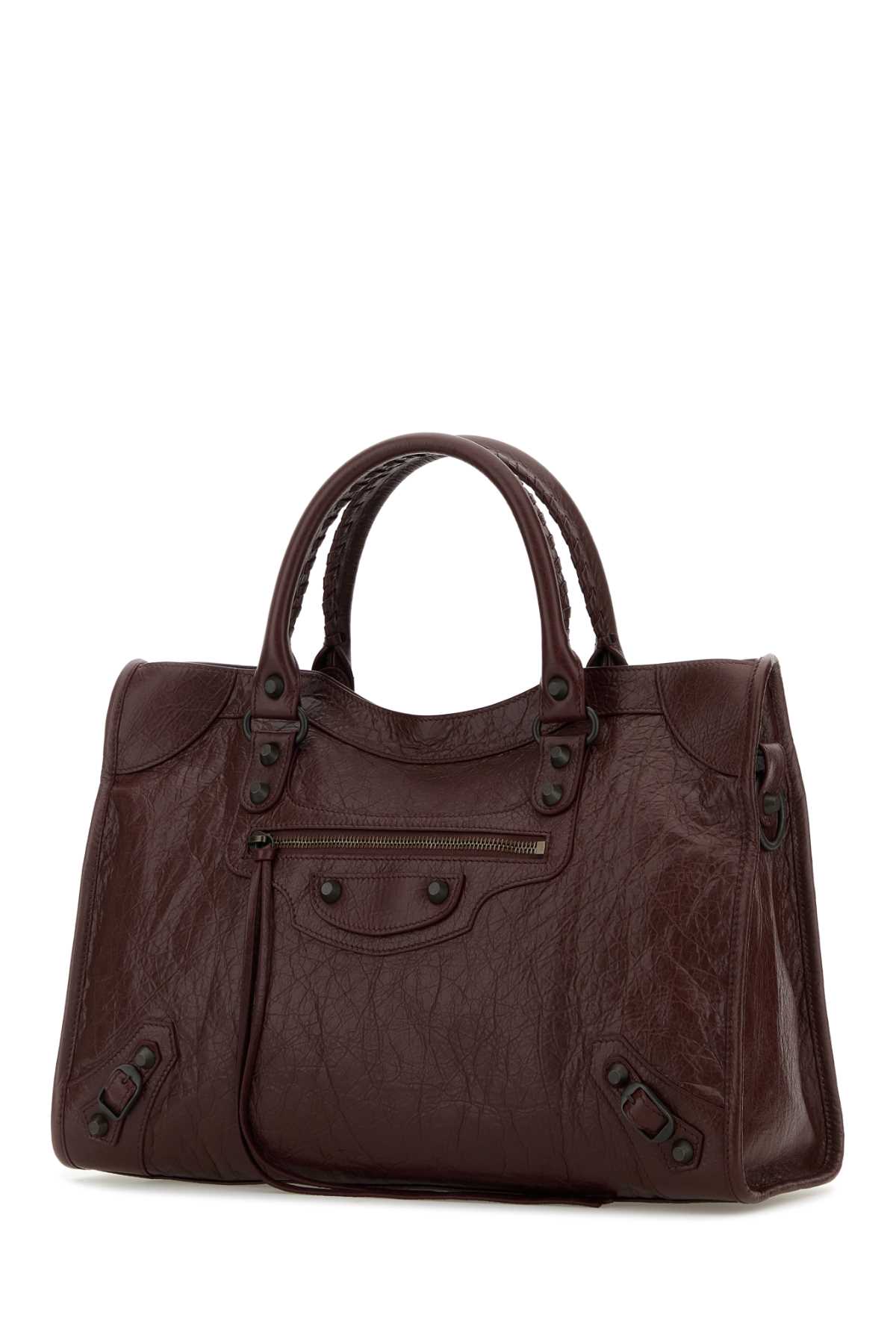 Balenciaga Le City Medium Crinkled Leather Top-handle Bag In Darkburgundy