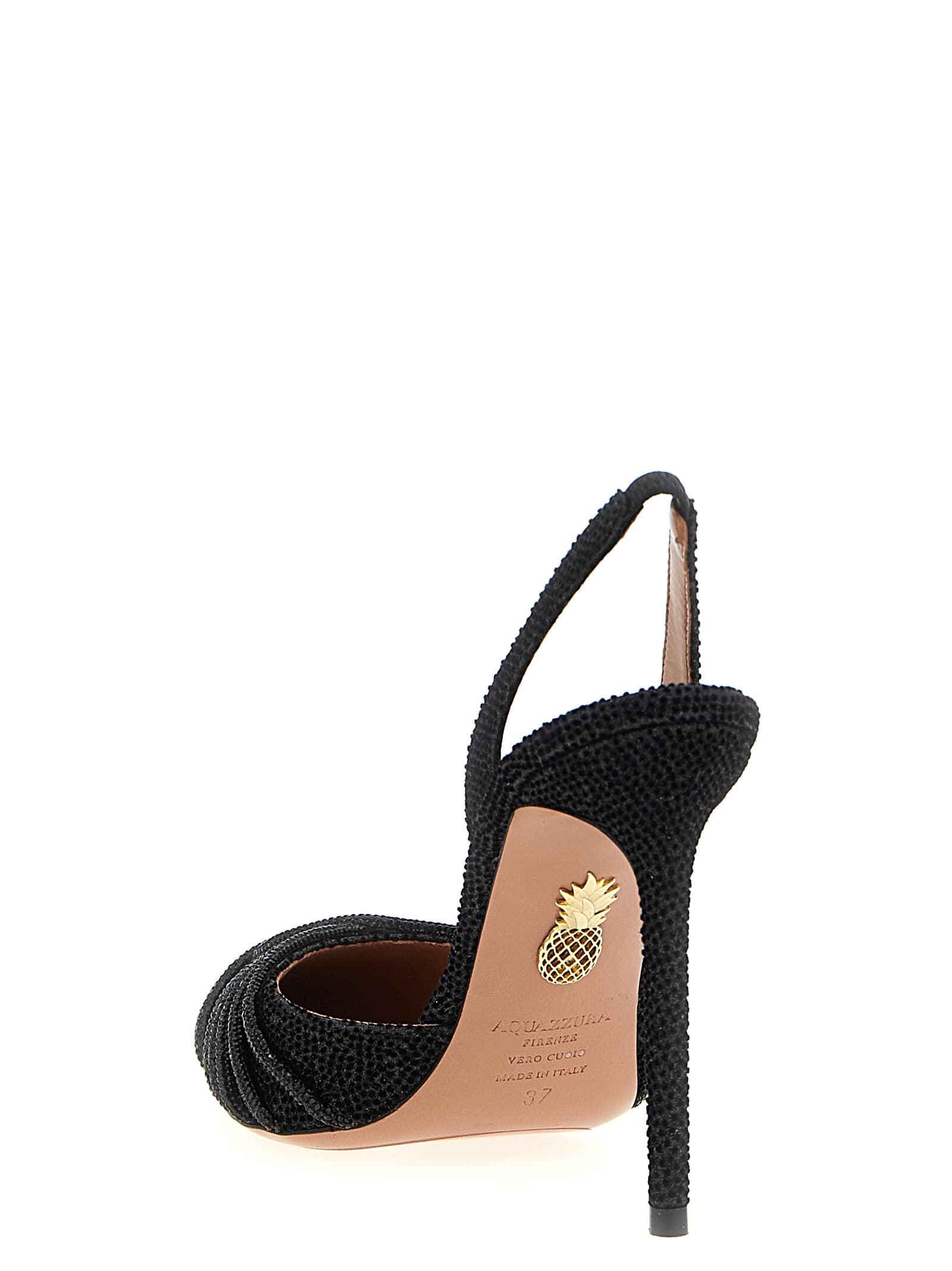 Aquazzura Embellished Glitter Patch Leather Pointed Stiletto In Black