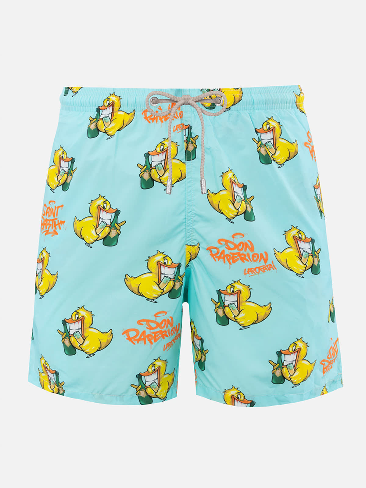 Shop Mc2 Saint Barth Man Lightweight Fabric Swim-shorts Lighting With Cryptopuppets Print Cryptopuppets Special Edition In Green
