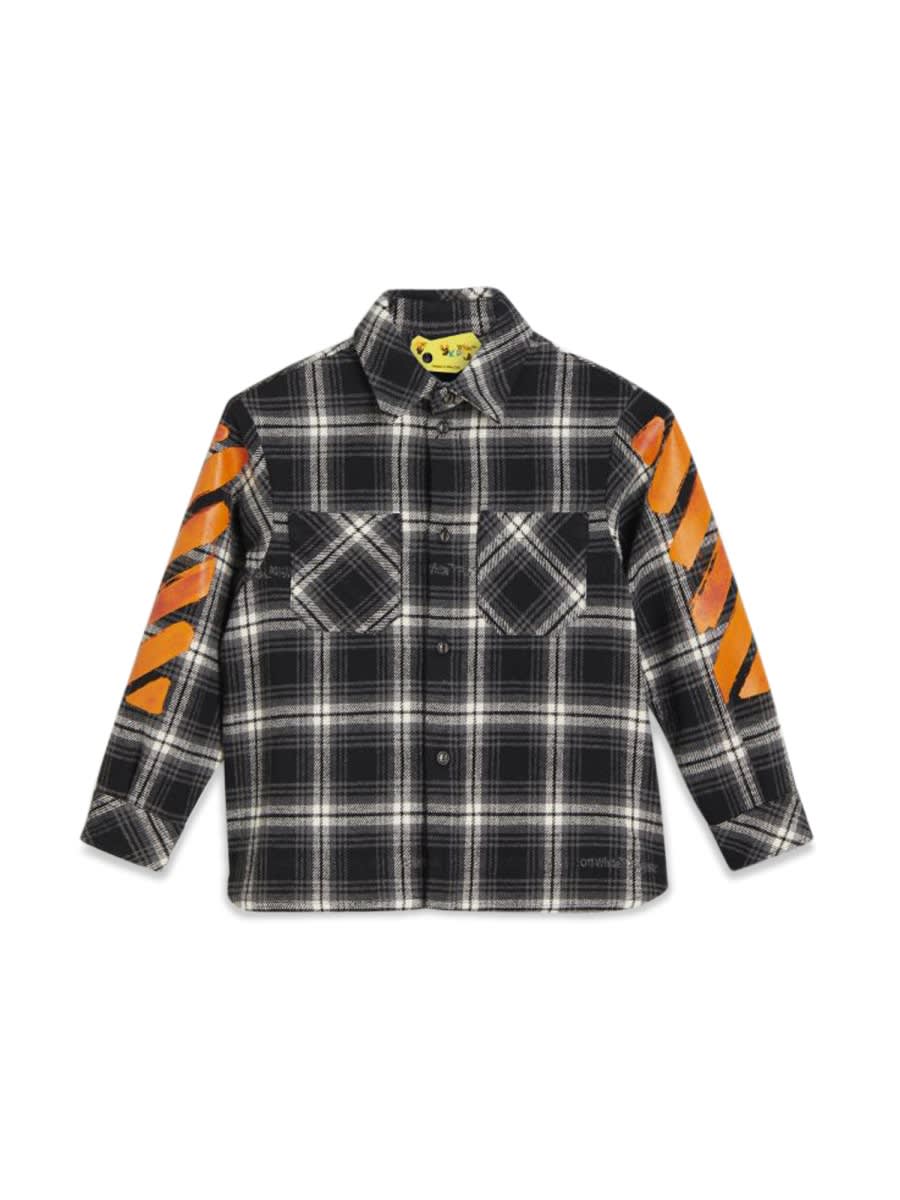 Off-white Kids' Camicia A Quadri In Black