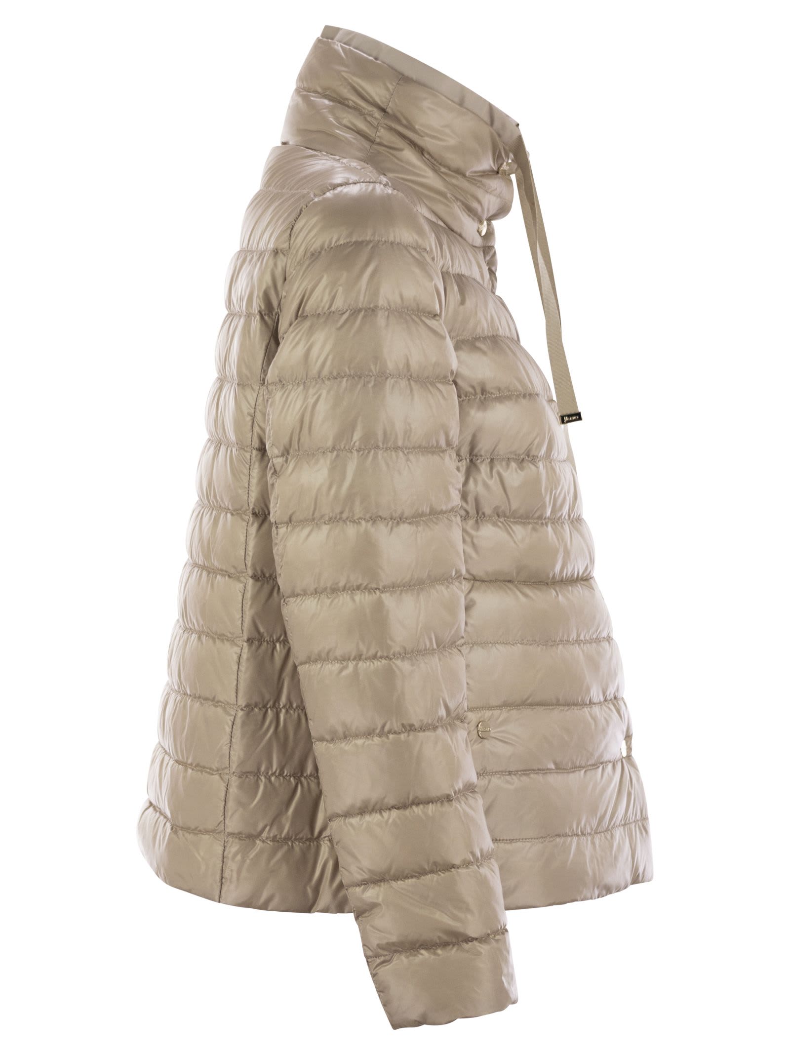 Herno Light Gray Reversible High Neck Down Jacket In Technical Fabric Woman In Beige/camel