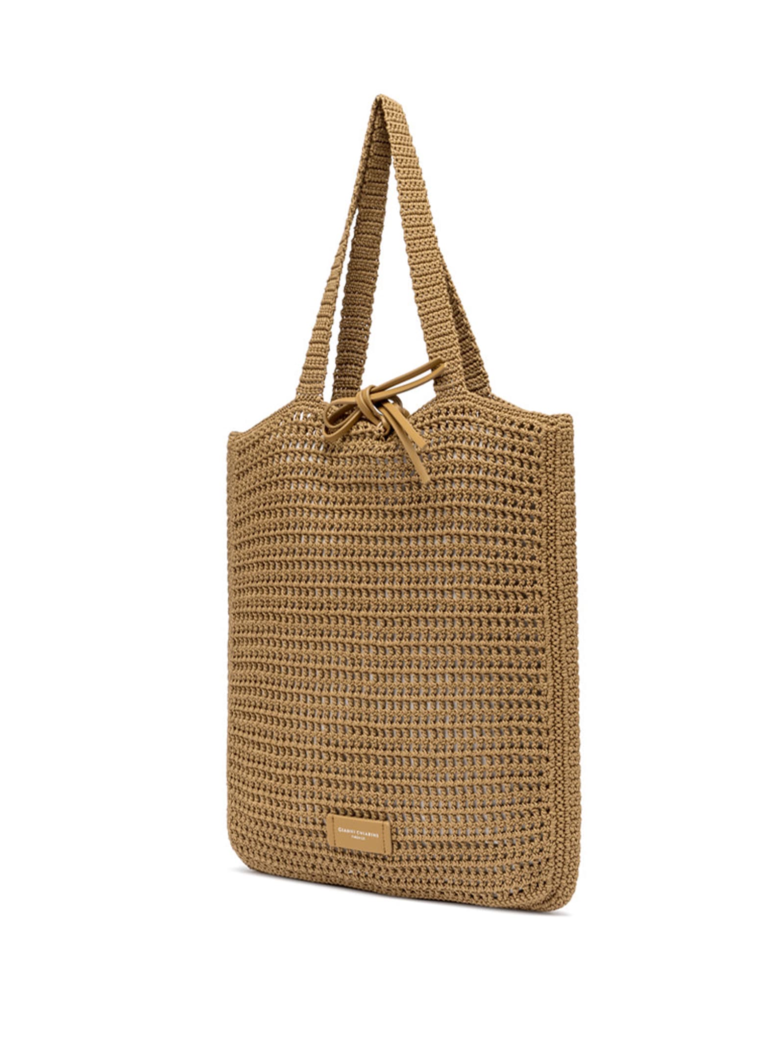 Shop Gianni Chiarini Vittoria Camel Shopping Bag In Crochet Fabric