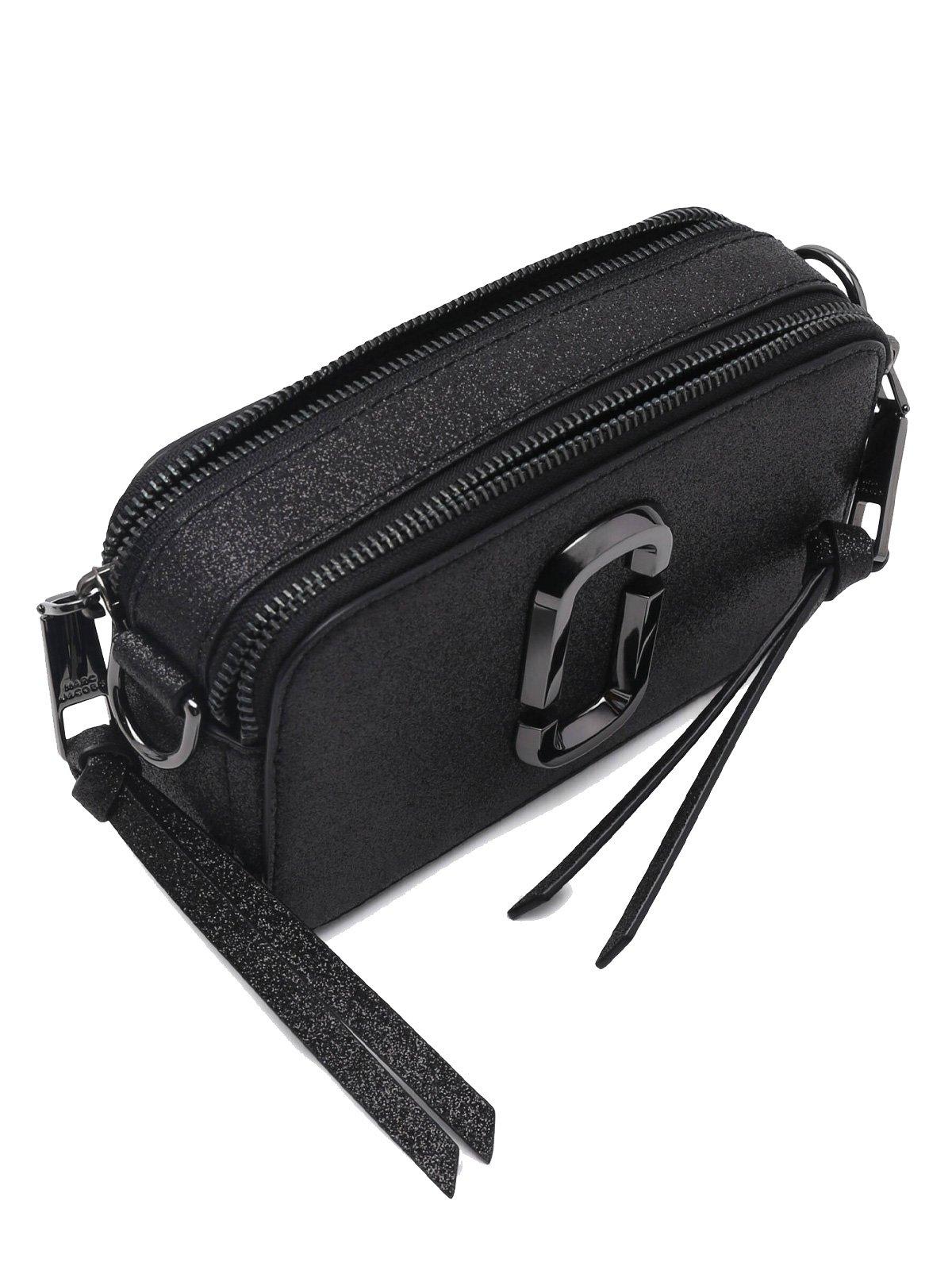 Shop Marc Jacobs Metallic Snapshot Glitter Zipped Crossbody Bag In Black