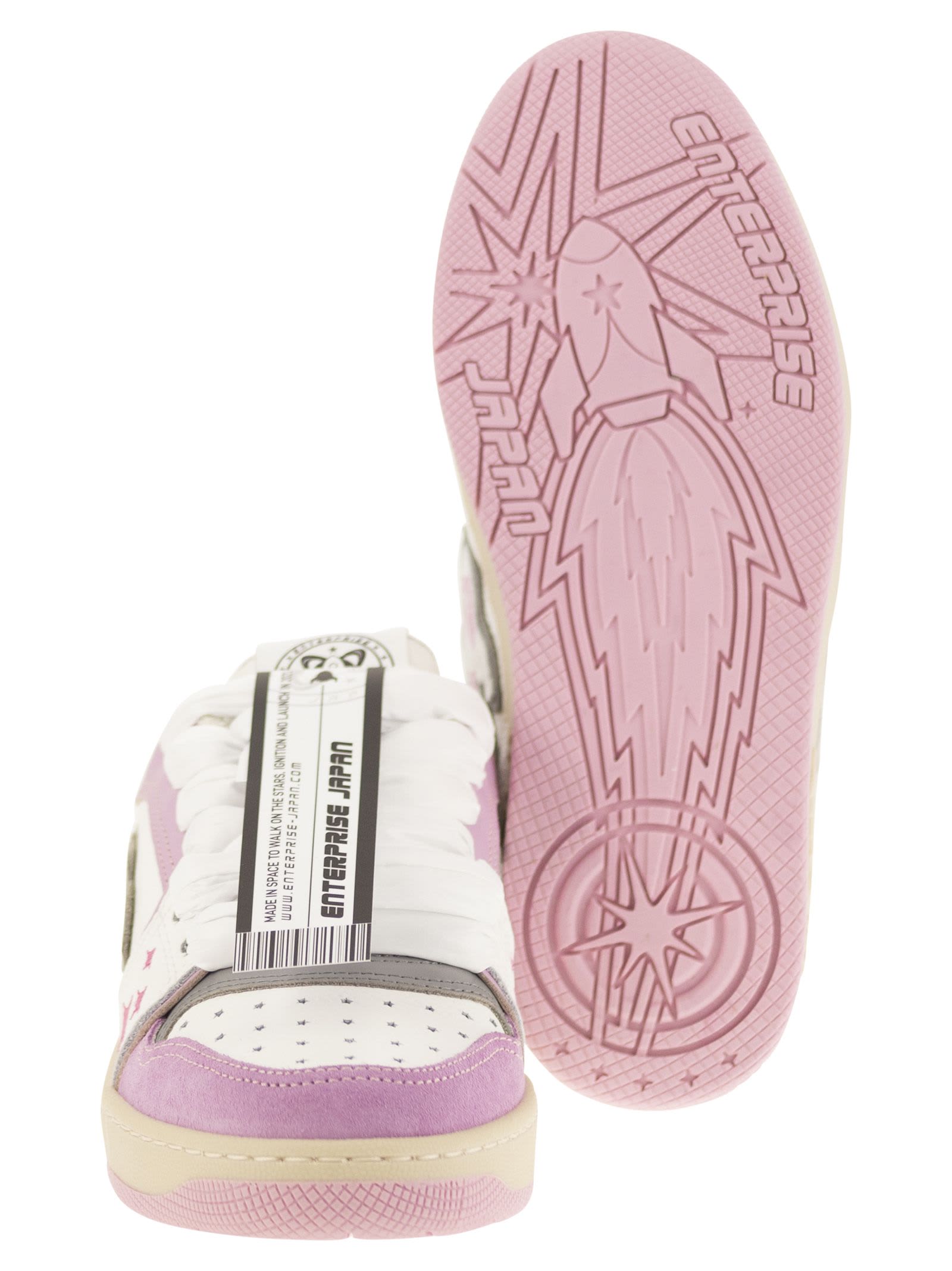 Shop Enterprise Japan Ej Egg Rocket - Leather Trainers With Logo In White/pink