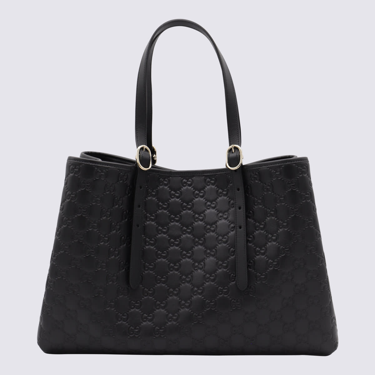 Gucci Black Leather Emblem Big Totes In Black