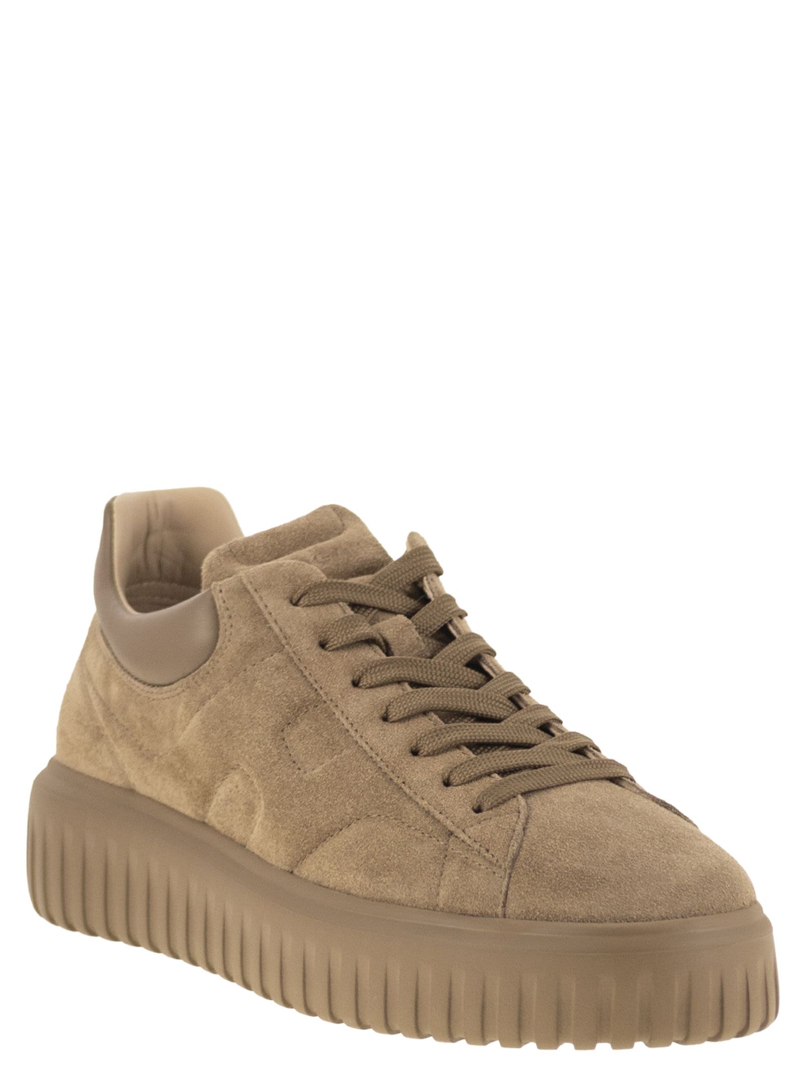 Hogan H Stripes Allacciato H Sneakers With Suede Upper And Rubber Sole In Brown