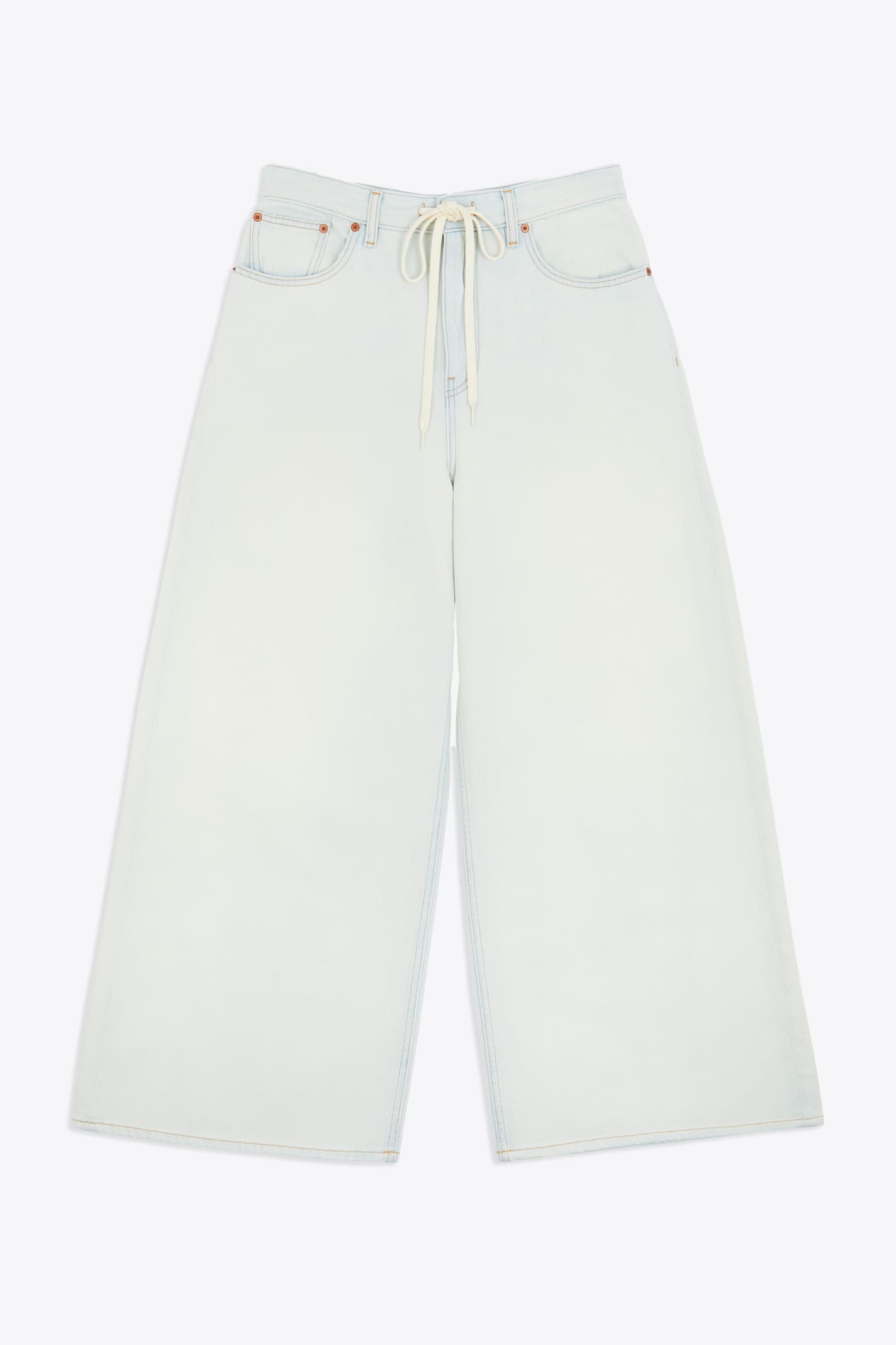 Shop Mm6 Maison Margiela Pantalone 5 Tasche Light Blue Stonewashed Baggy Jeans With Drawstring In Denim Chiaro