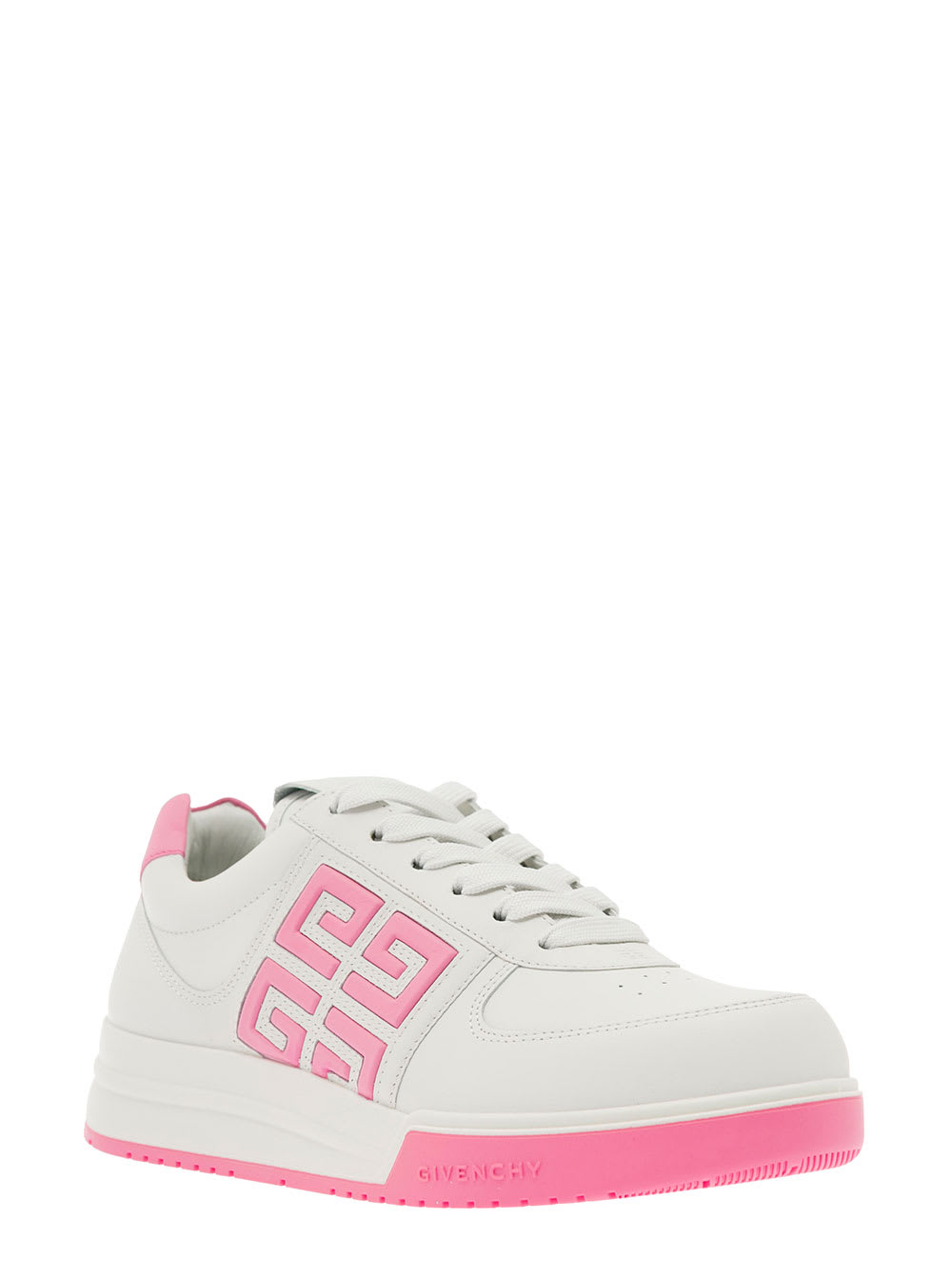 GIVENCHY 4G WHITE AND PINK LOW-TOP SNEAKERS WITH LOGO IN LEATHER WOMAN 