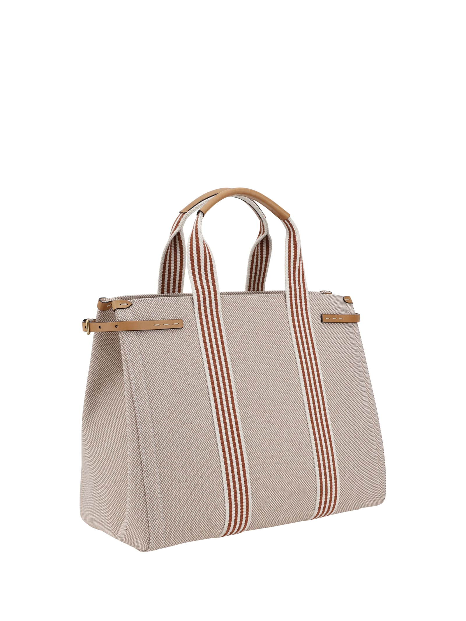 Valentino Cotton Tote Bag In Naturale/tobacco/bianco/t.di Moro/natura