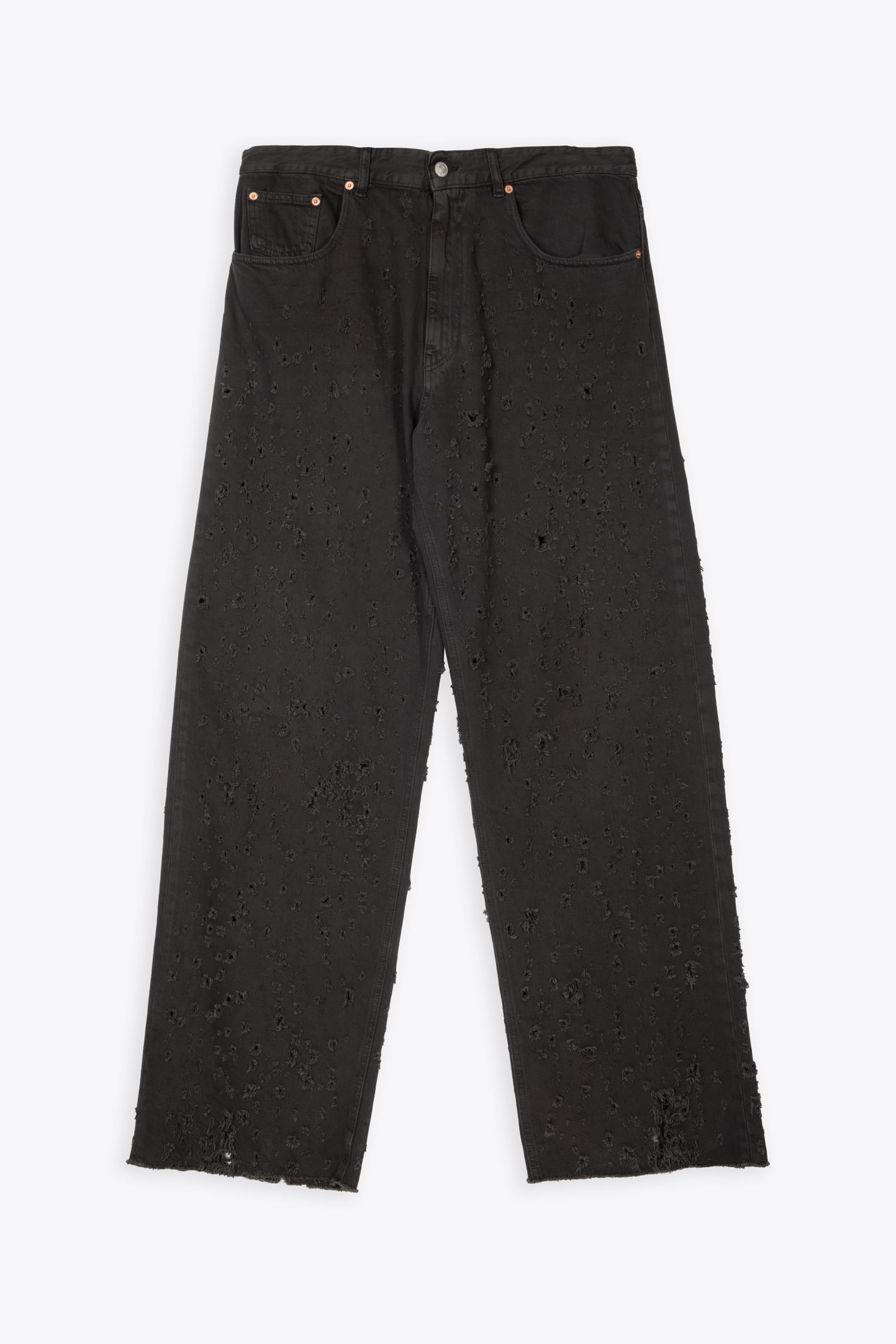 Mm6 Maison Margiela Pantalone 5 Tasche Destroyed Black Denim Baggy