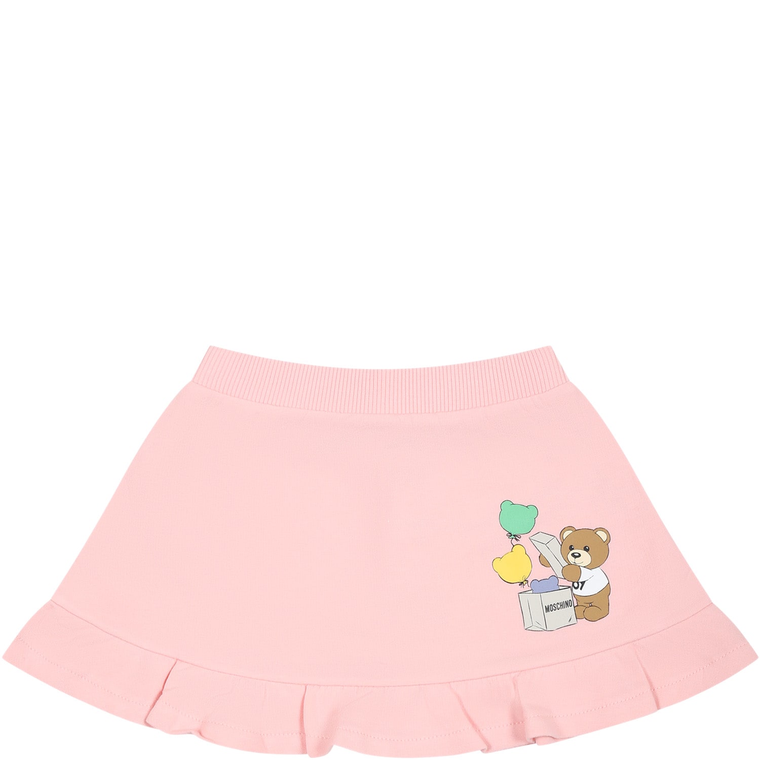 Moschino Pink Skirt For Baby Girl With Teddy Bear And Print