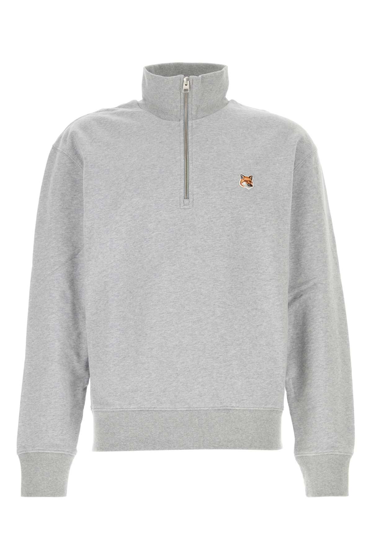 Shop Maison Kitsuné Melange Light Grey Cotton Sweatshirt