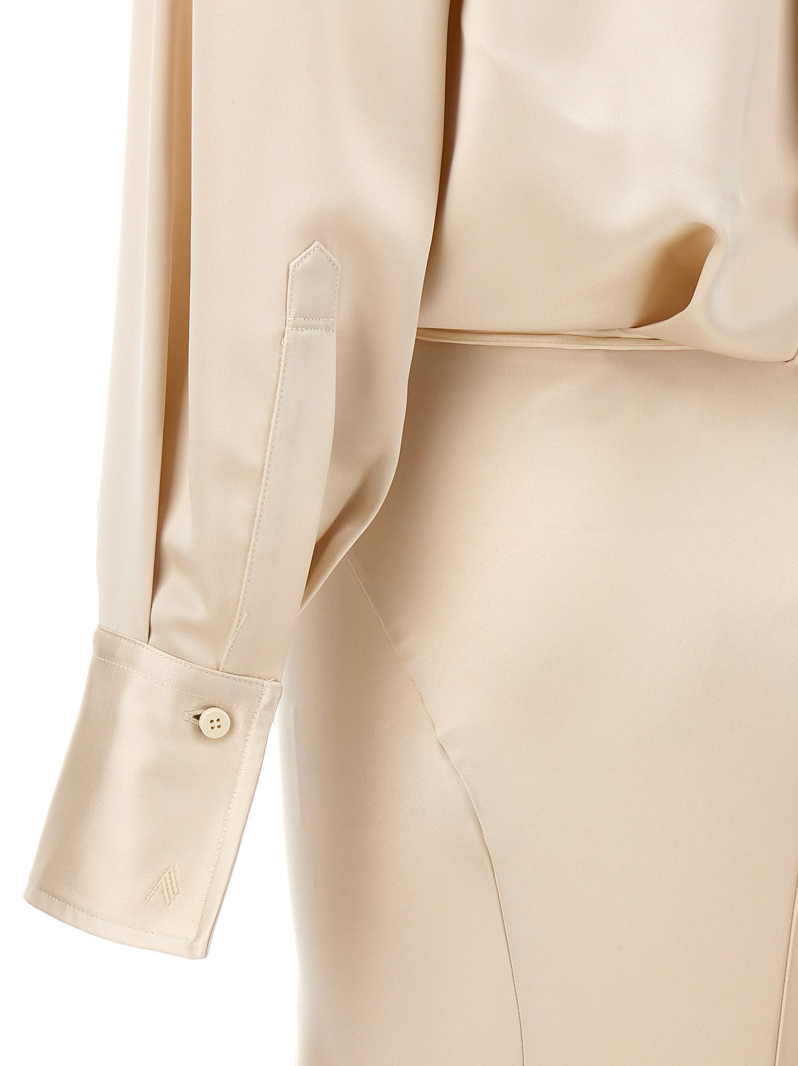 Attico Satin Chemisier Dress Draped Skirt In White