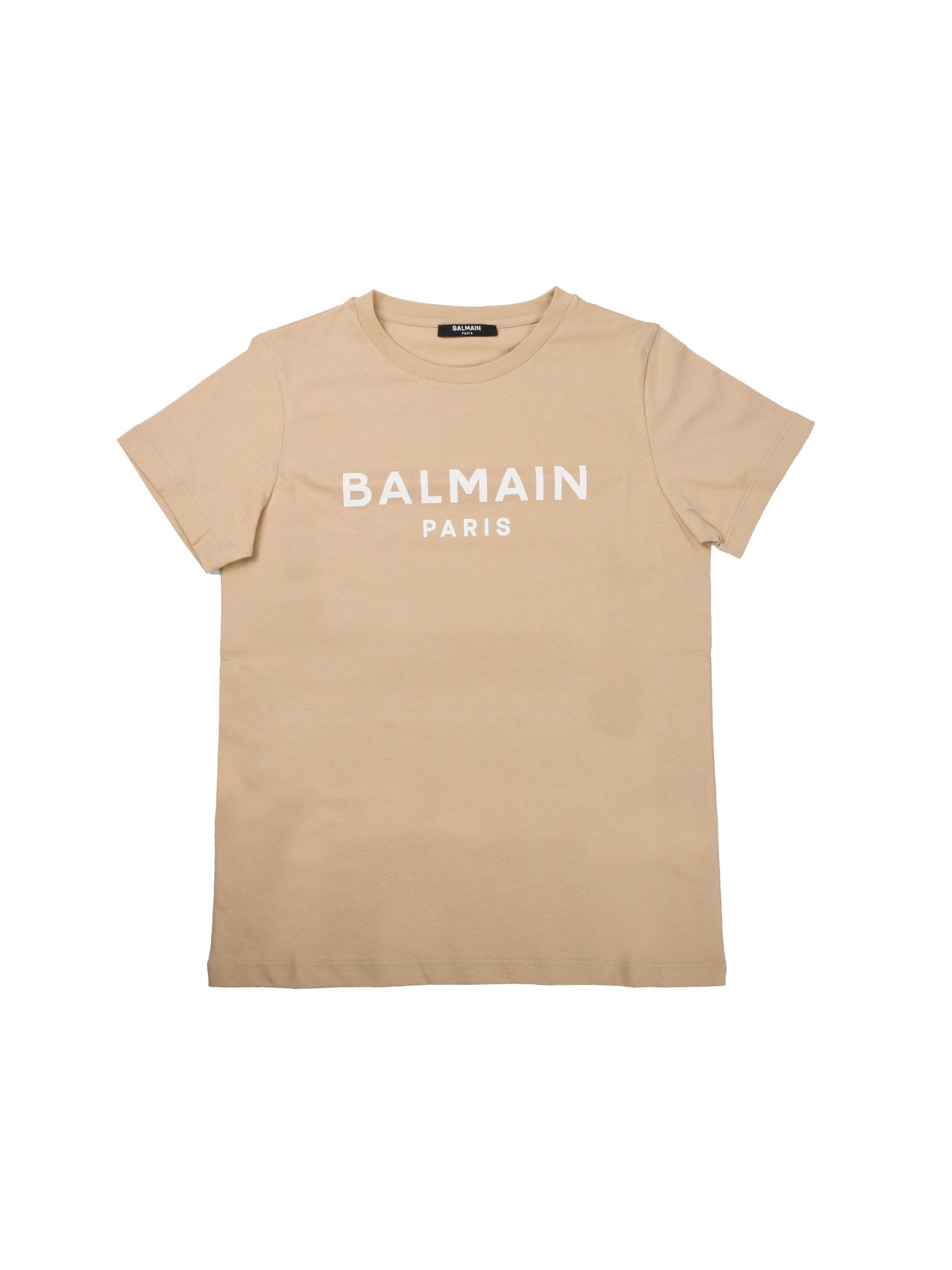 Balmain Hazelnut Short Sleeve T-shirt With Logo