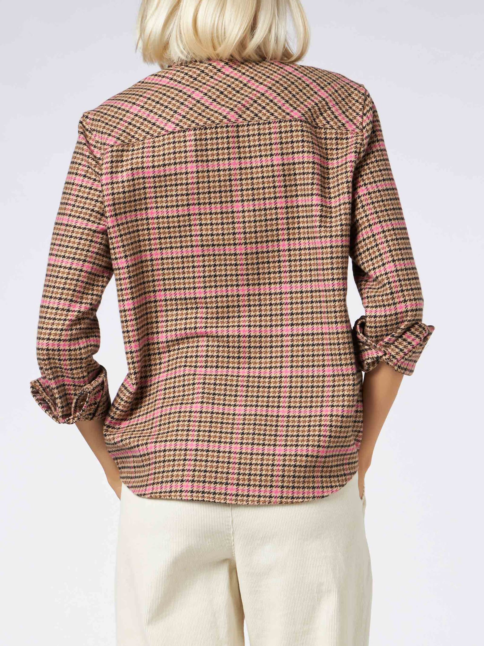 Shop Mc2 Saint Barth Woman Overshirt With Pied De Poule Print In Brown