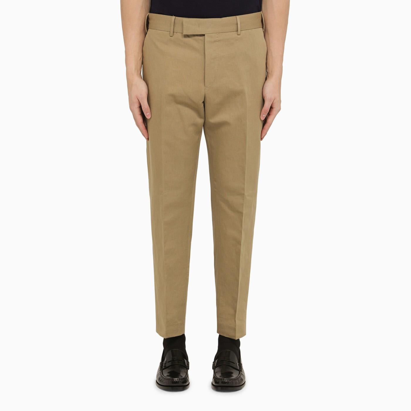 Pt01 Rope-coloured Slim Trousers In Cotton And Linen In Beige