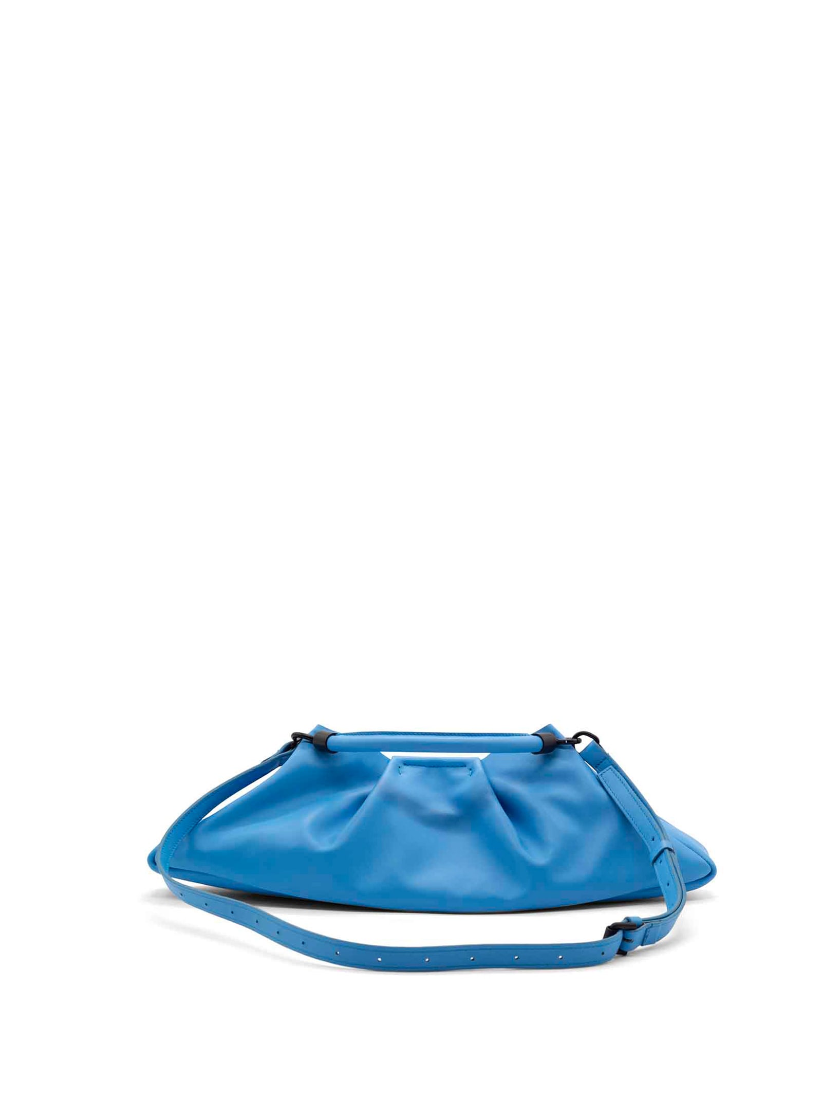Shop Vic Matie Light Blue Leather Clutch Bag With Shoulder Strap In Sea Blue