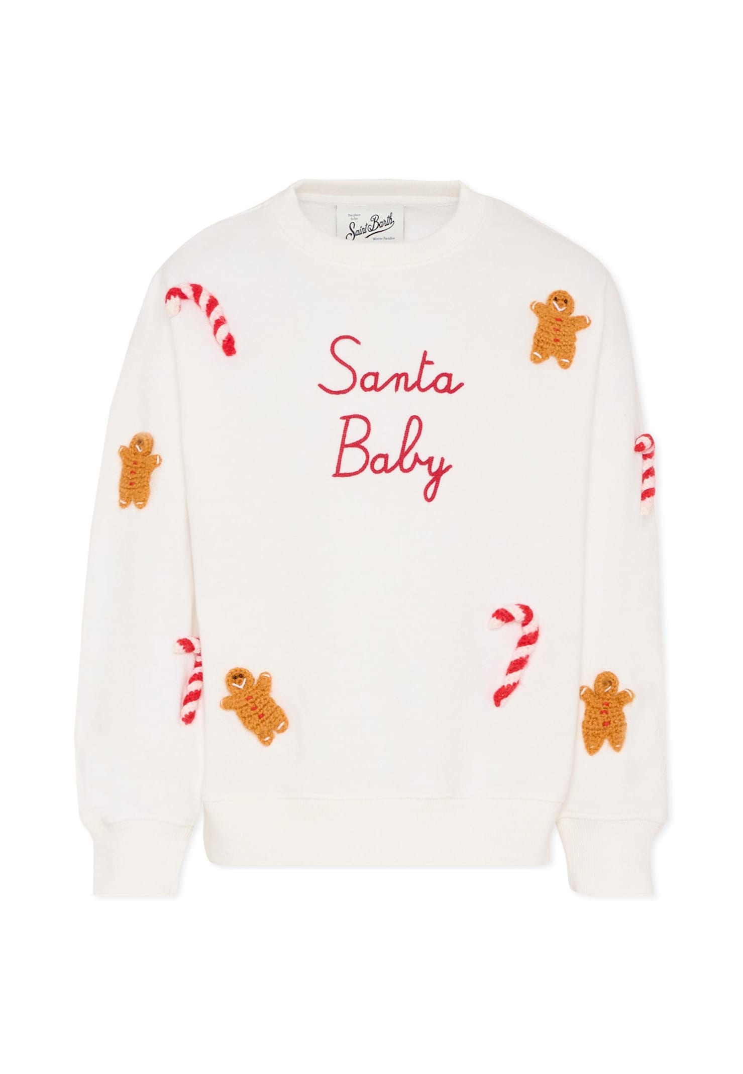 Mc2 Saint Barth White Sweatshirt For Kids With Gingerbread In White