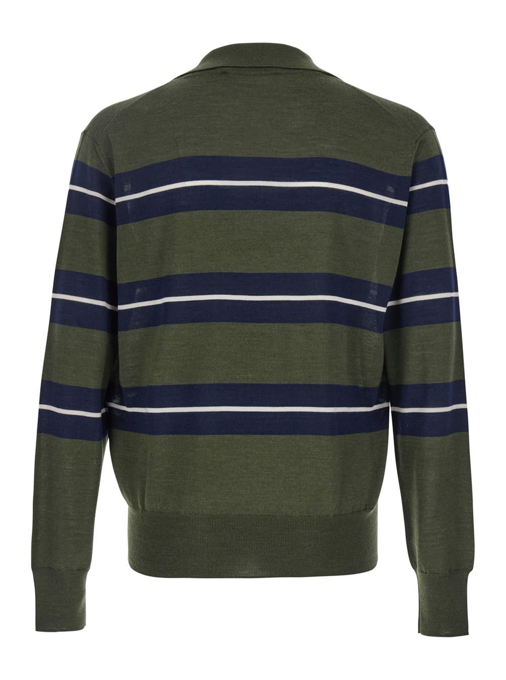 Shop Ami Alexandre Mattiussi Green Polo With All-over Striped Motif And Polo-style Collar In Wool And Silk Blend Man