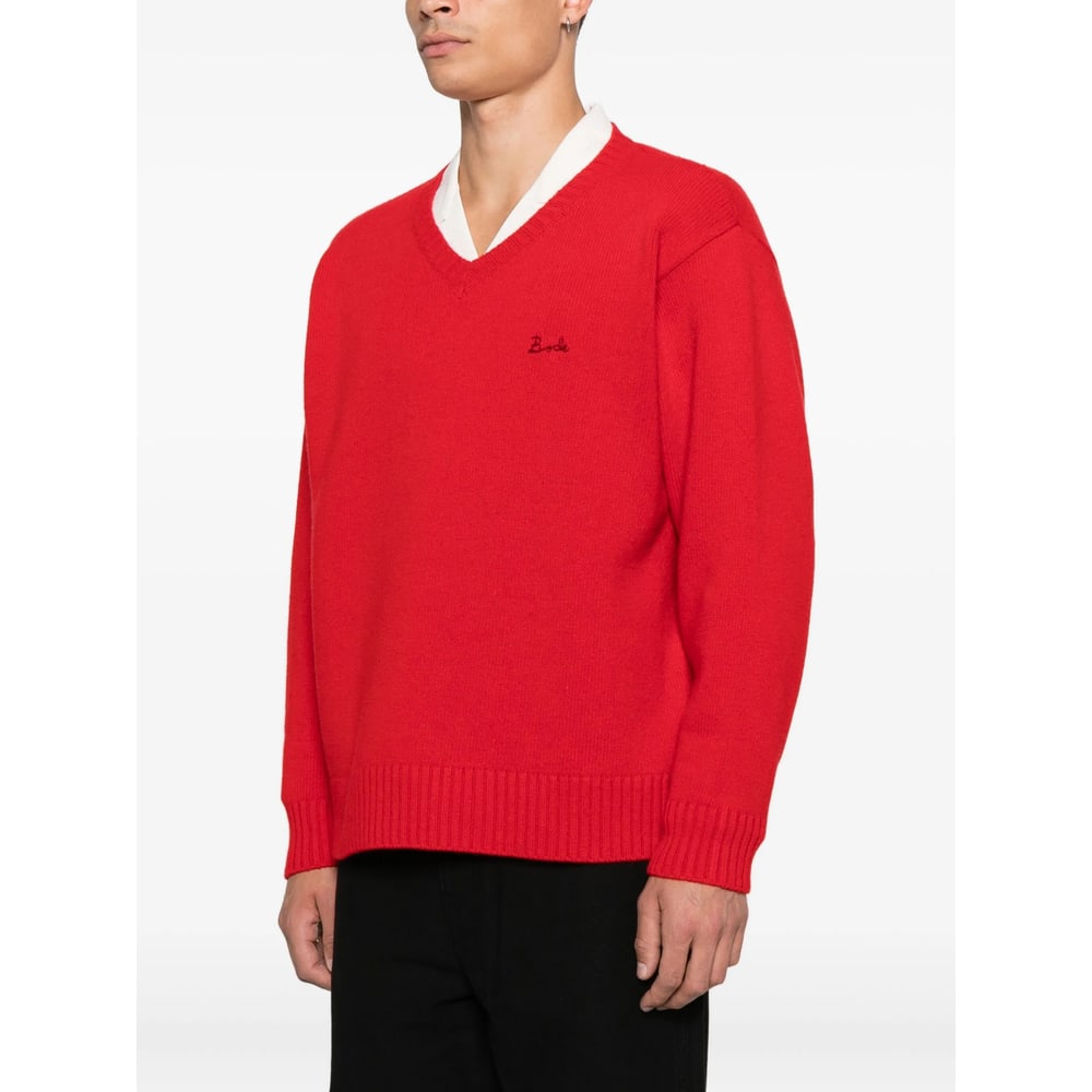 Bode V-neck Logo-embroidered Sweater In Red