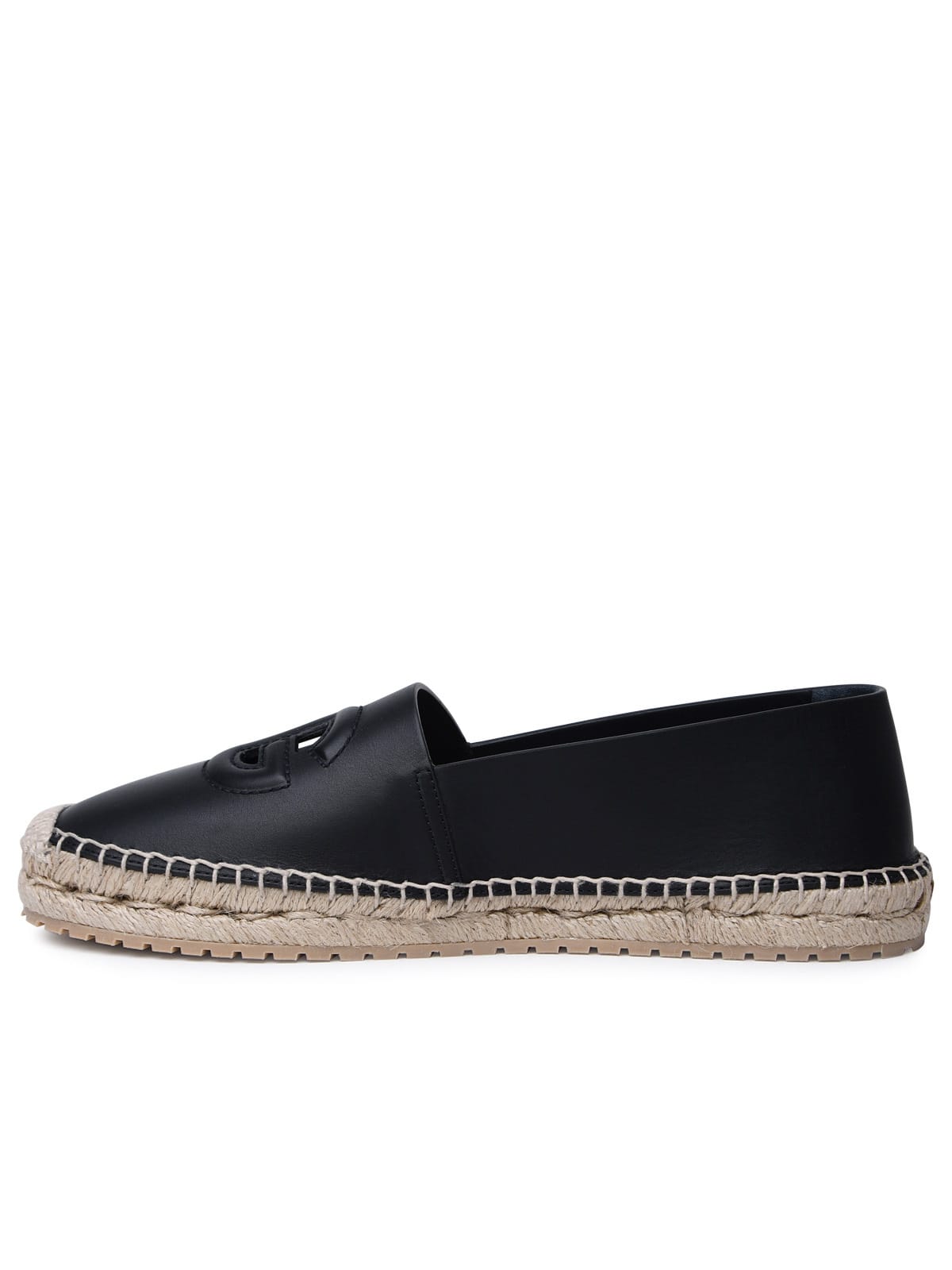 Dolce & Gabbana Logo-embossed Leather Espadrilles In Black