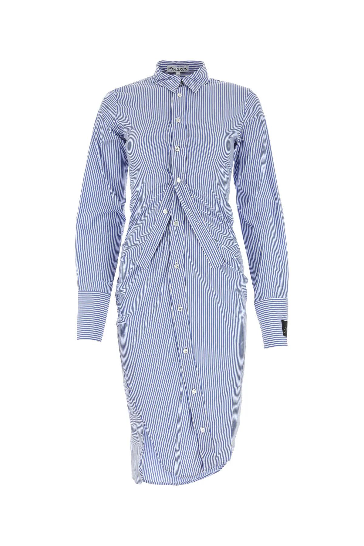 Shop Jw Anderson Printed Stretch Cotton Shirt Dress In Light Blue White