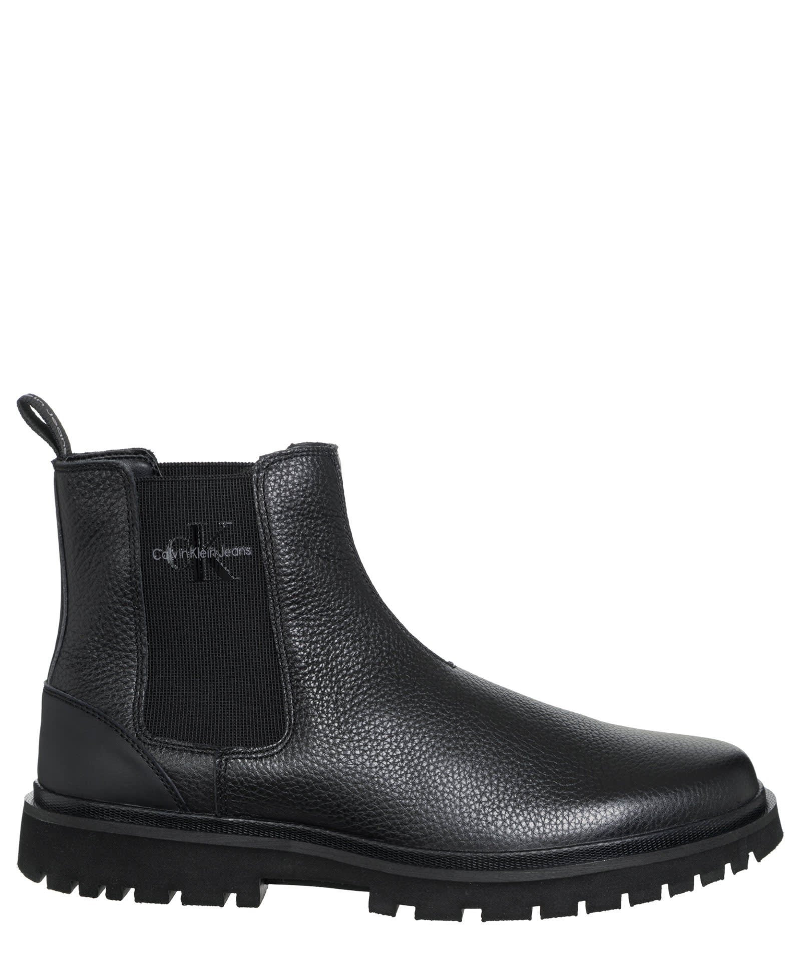 Shop Calvin Klein Leather Ankle Boots In Triple Black