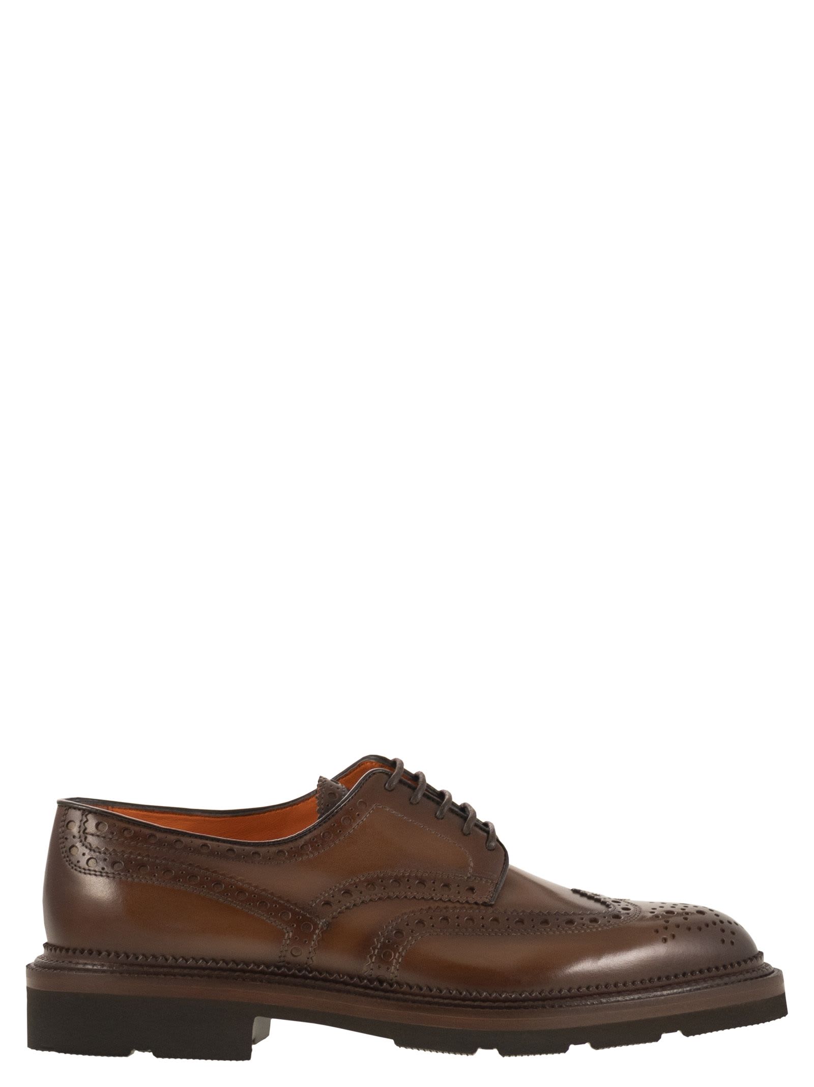 Santoni Lace-up Derby Brogue In Leather In Brown