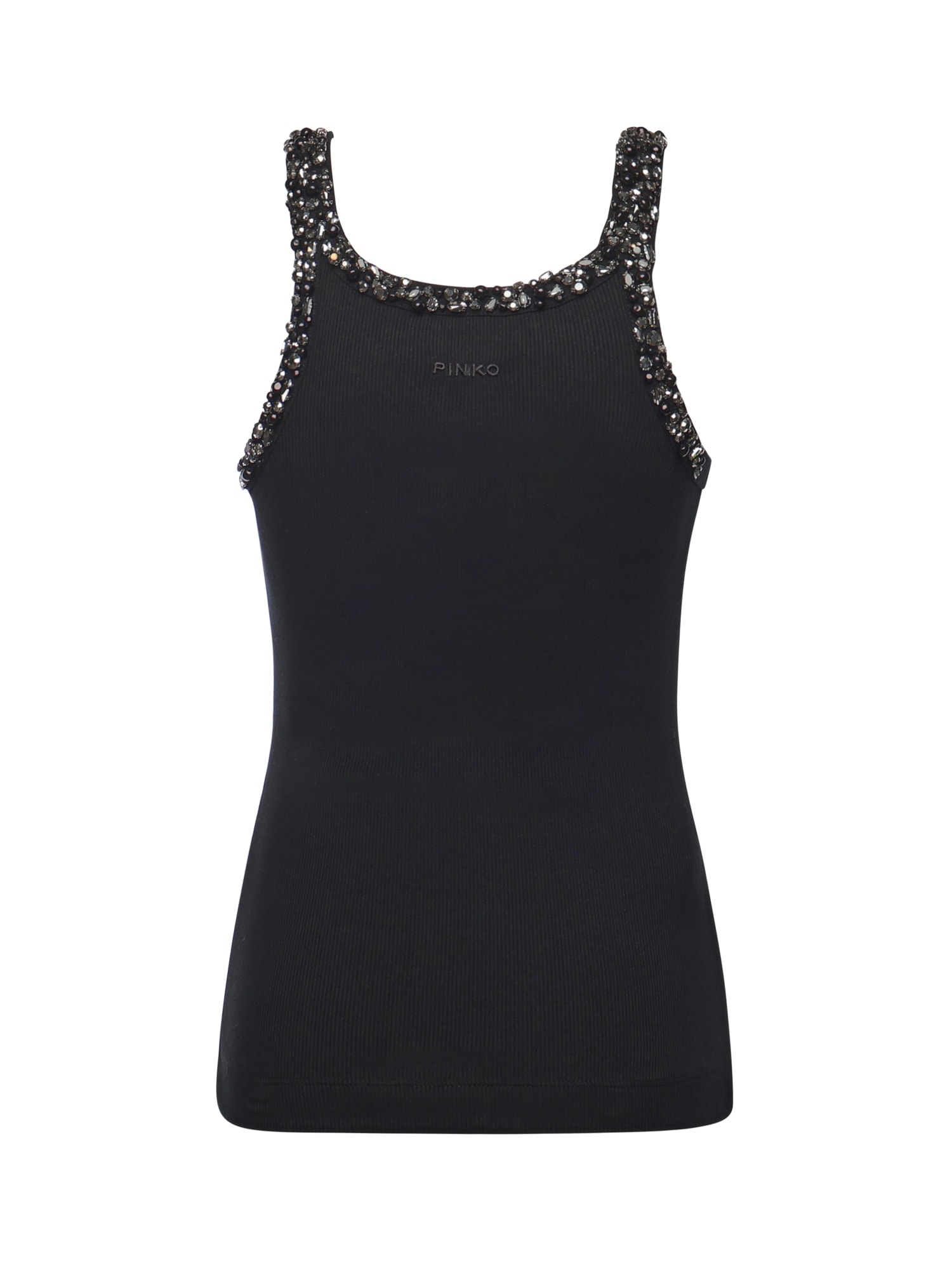 Pinko Ribbed Top With Bejewelled Embellishment In Black