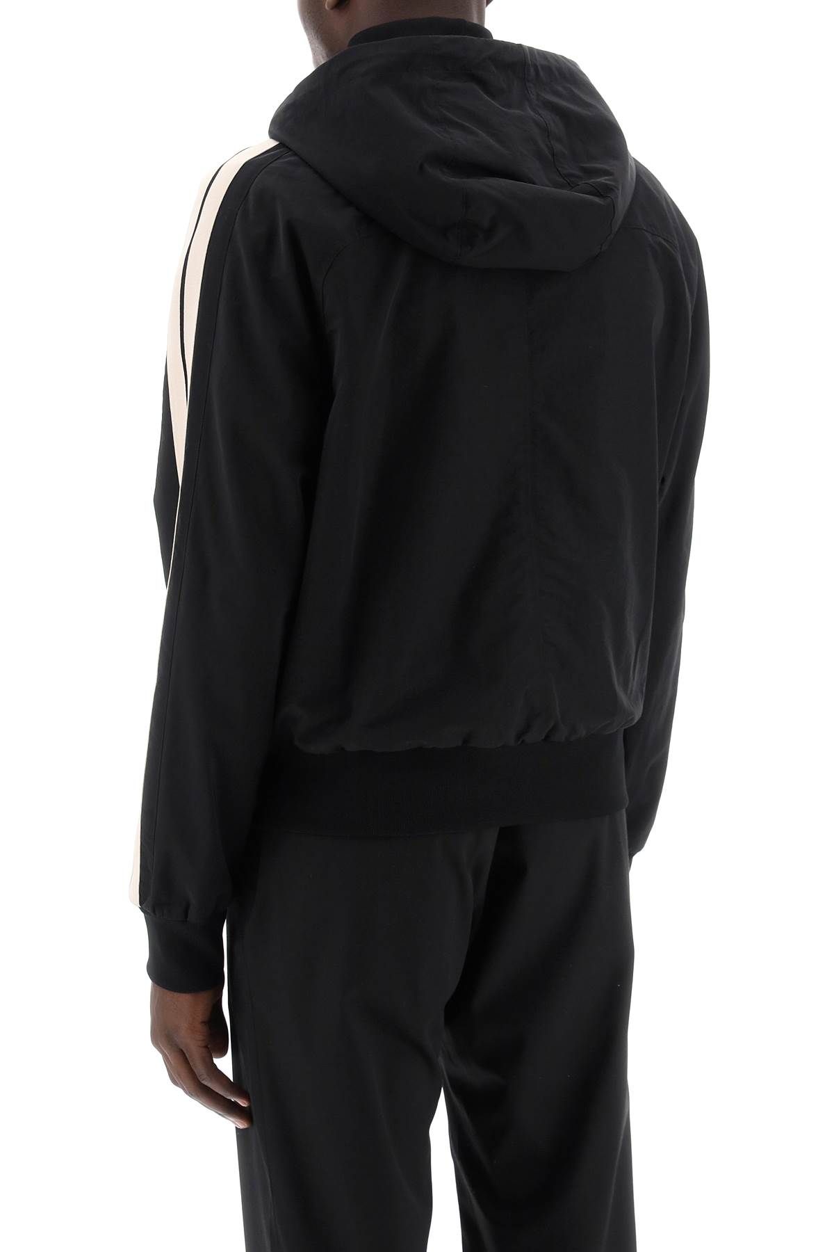 Shop Palm Angels Hooded Bomber Jacket In Black Off White (black)