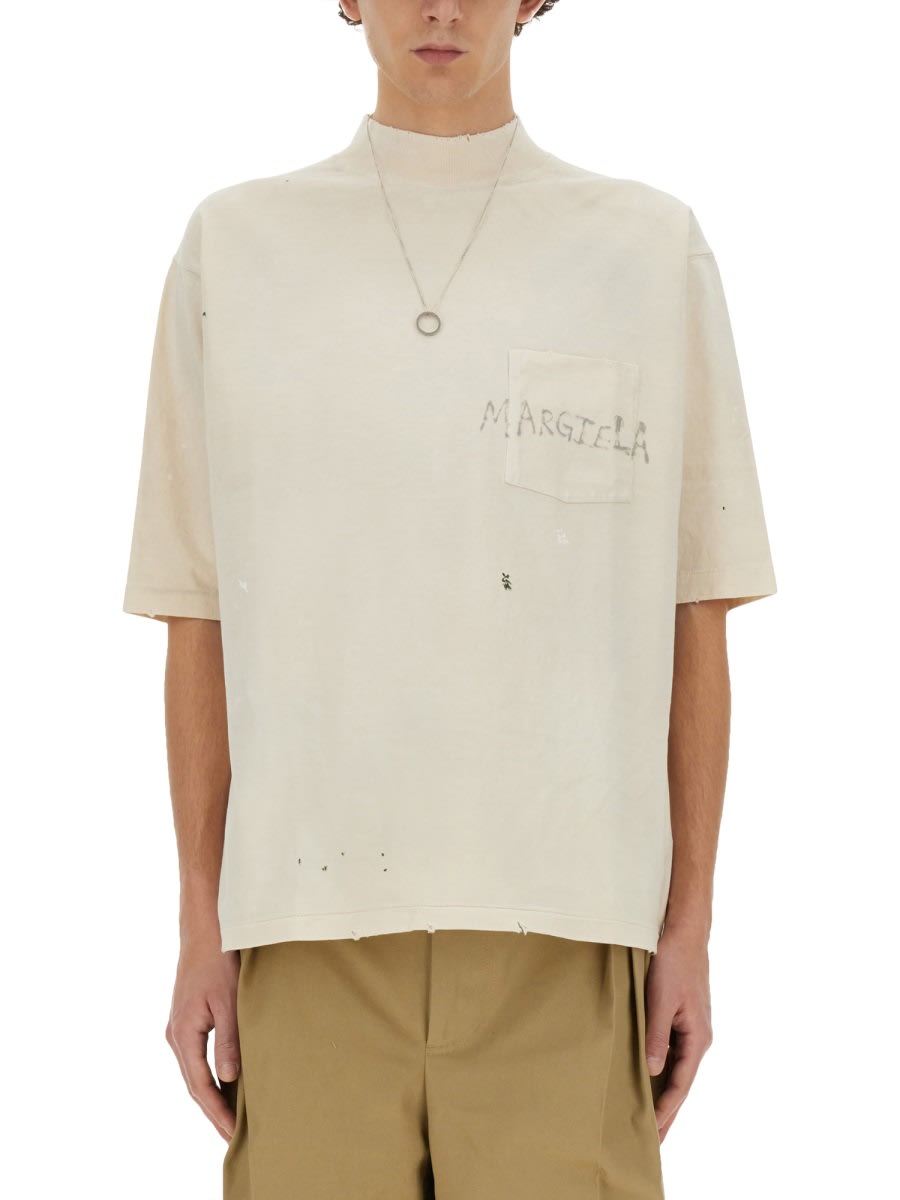 Shop Maison Margiela Cotton T-shirt In Ivory