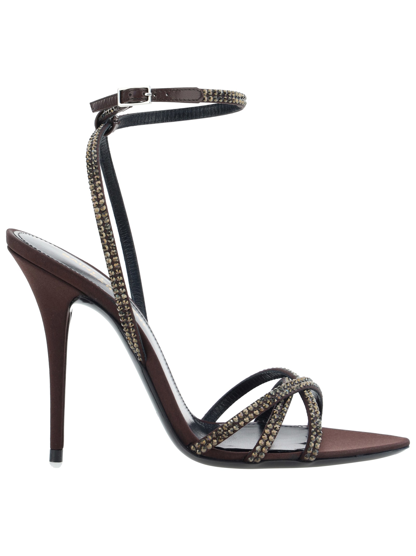 Saint Laurent Ava 105 Embellished Sandals In T.moro/jet Nut