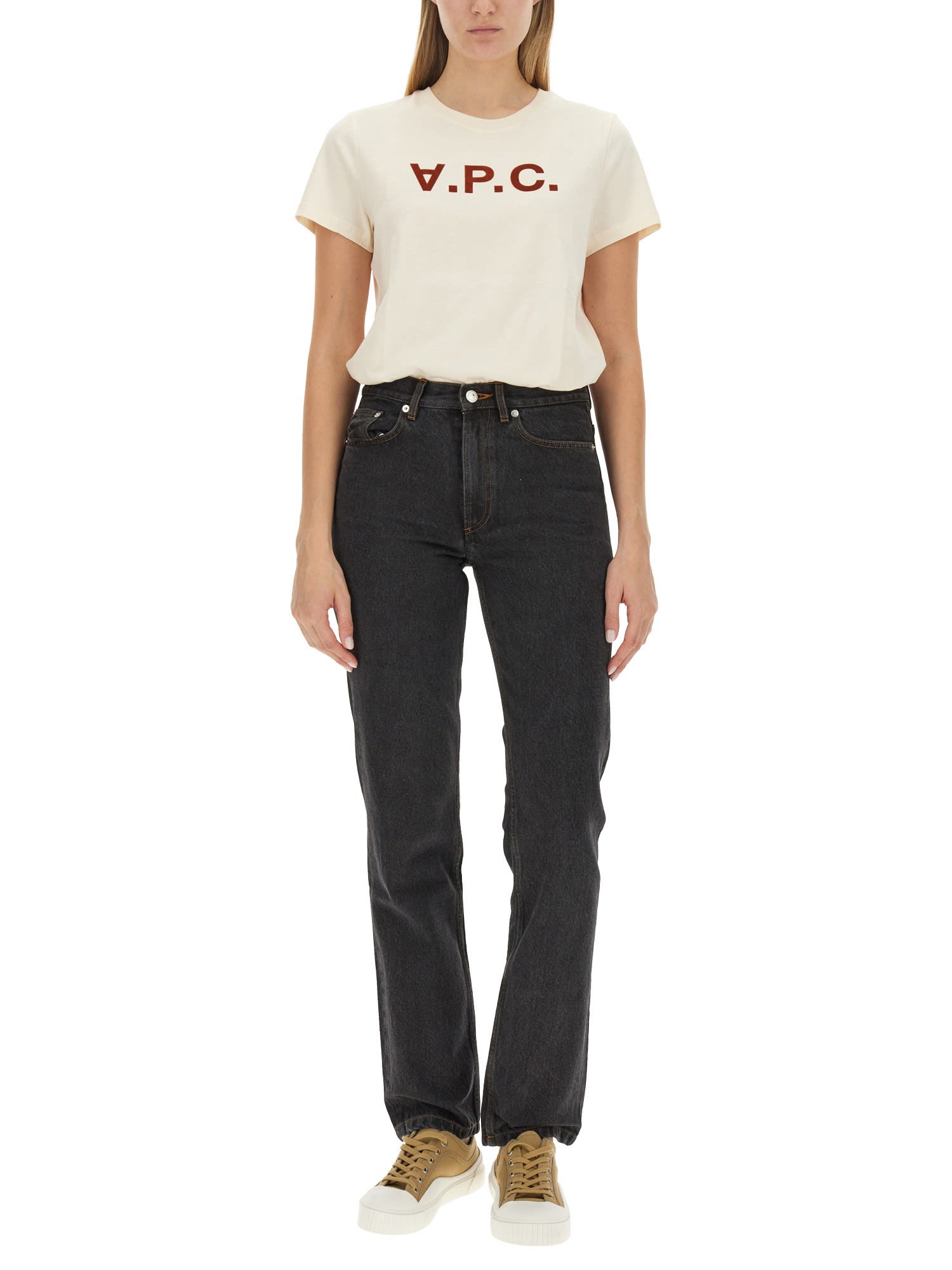 Apc A.p.c. High-waisted Straight-leg Jeans With Contrasting Stitching In Grey
