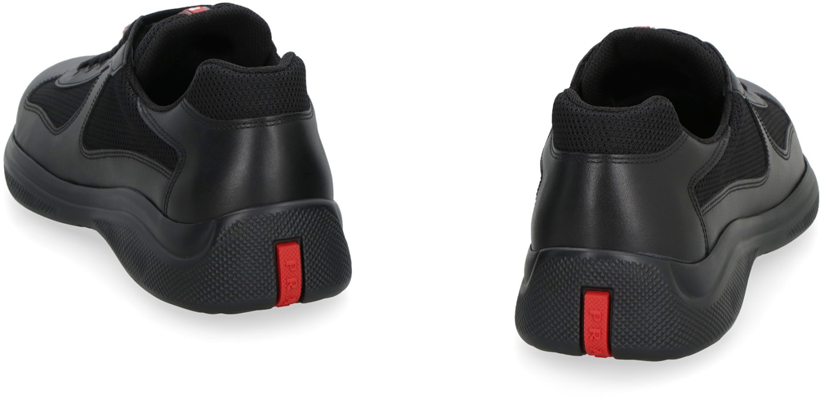Shop Prada Americas Cup Leather Sneakers In Nero