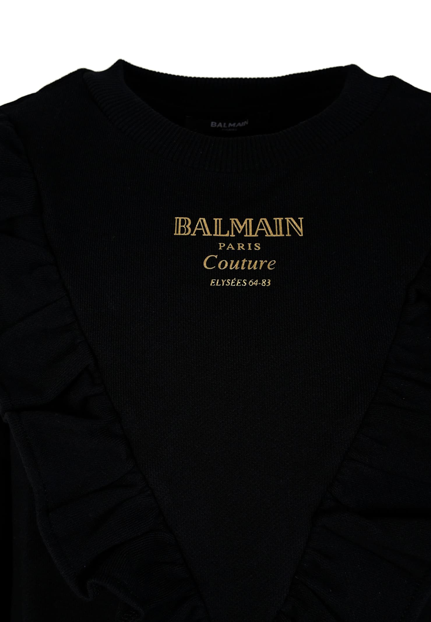 Balmain Ruffled-detail Logo Dress In Black