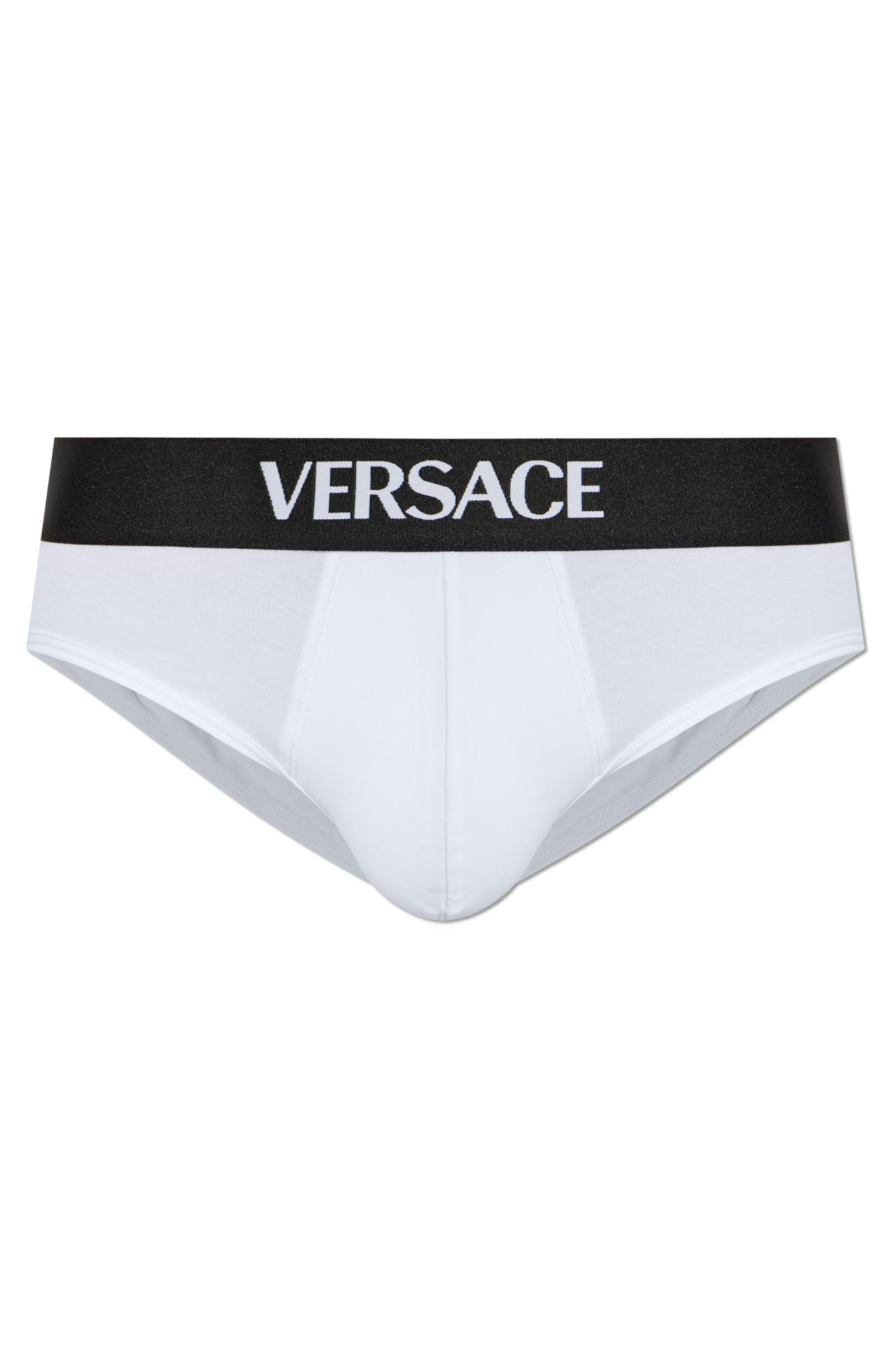 Versace Cotton Briefs With Logo In Yellow