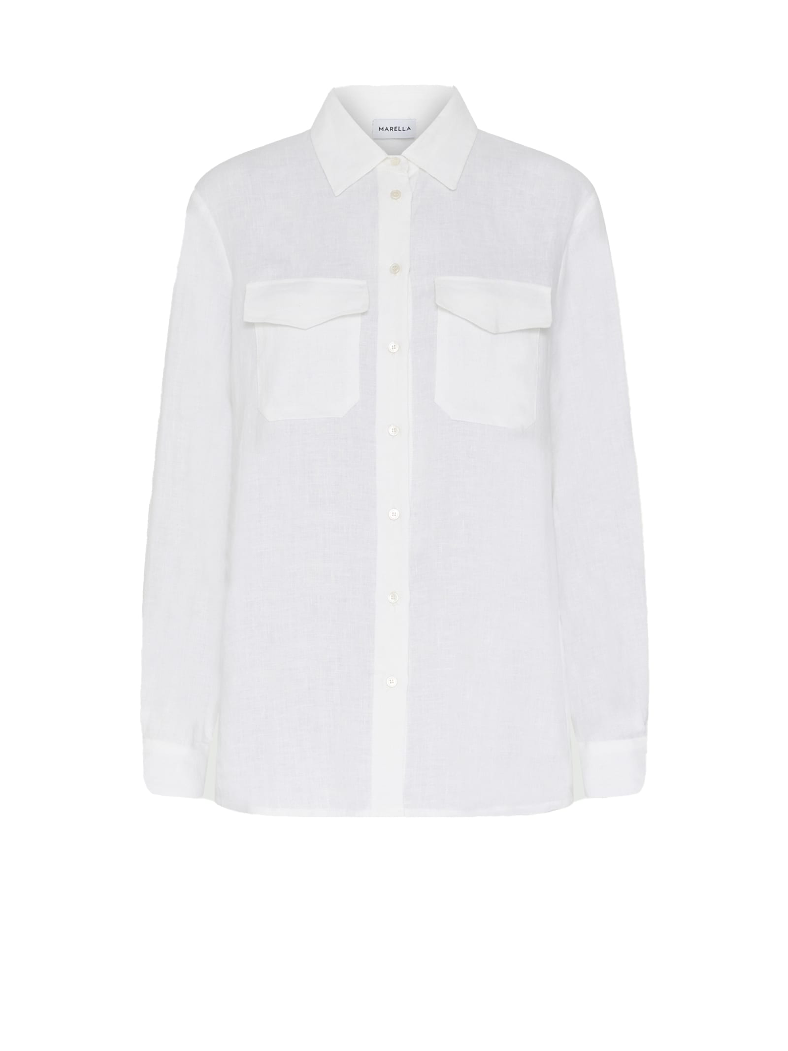 Shop Marella White Long-sleeved Shirt With Pockets In Bianco