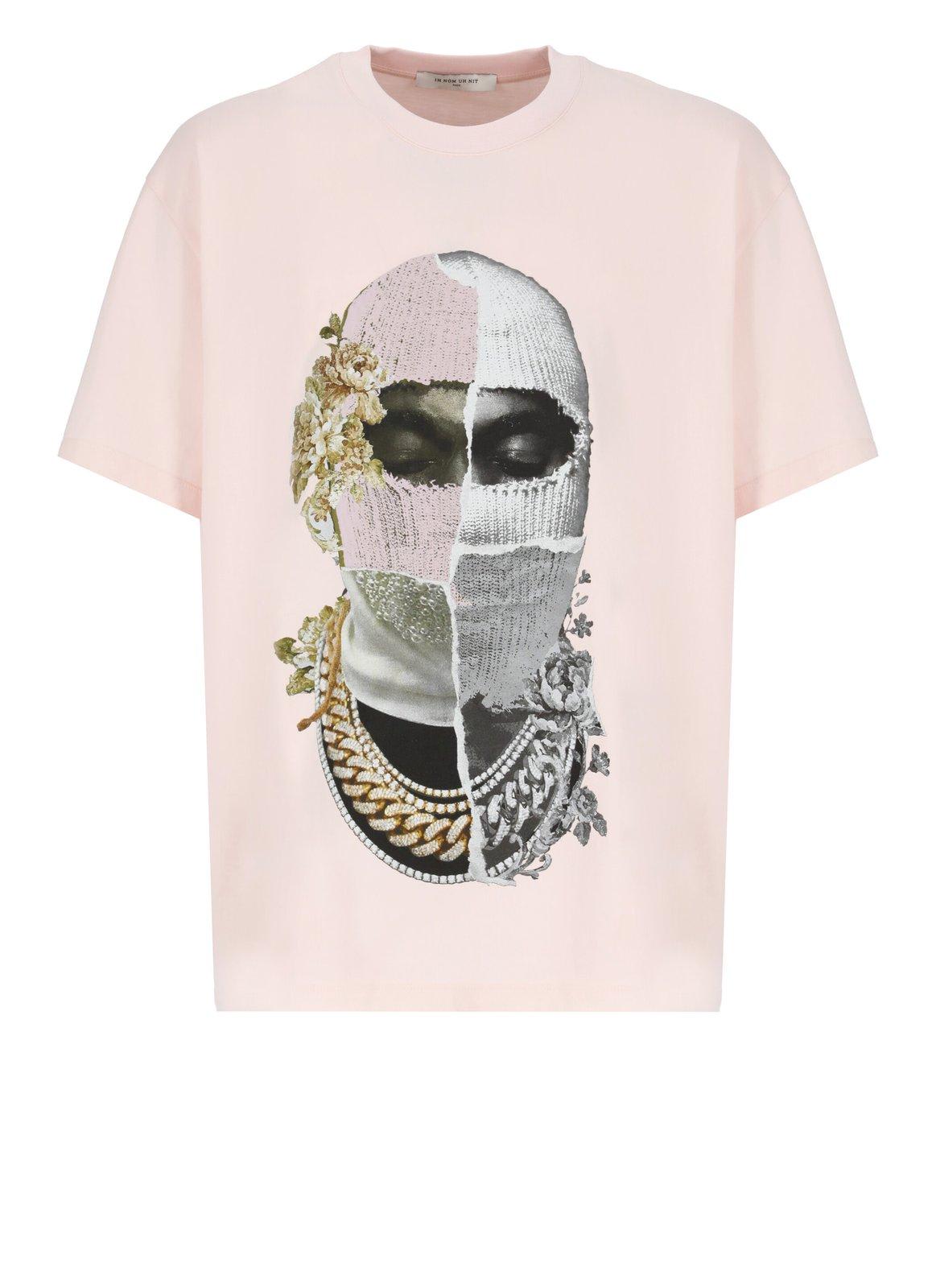 Shop Ih Nom Uh Nit Newspaper Mask T-shirt In Pink