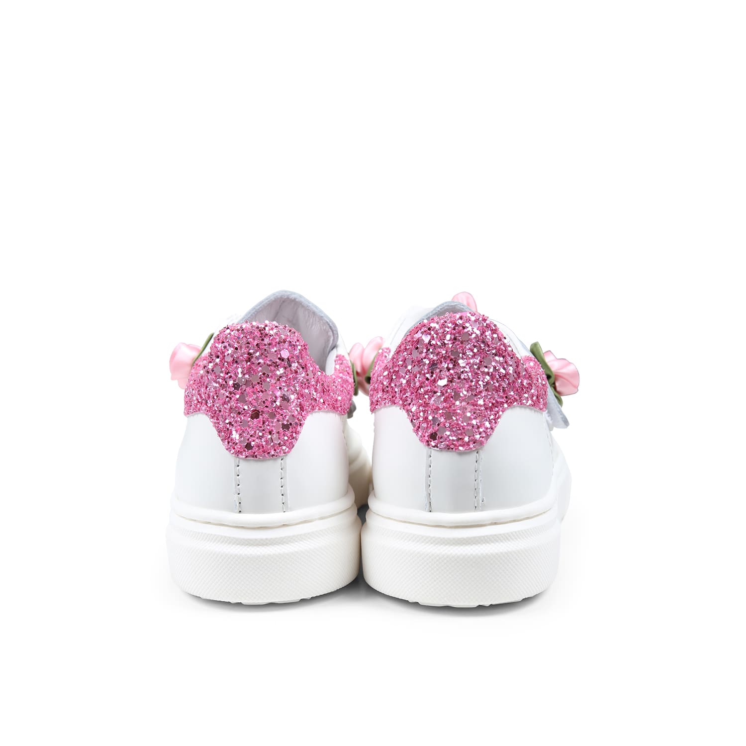 Monnalisa White Sneakers For Baby Girl And Girl With Roses In White