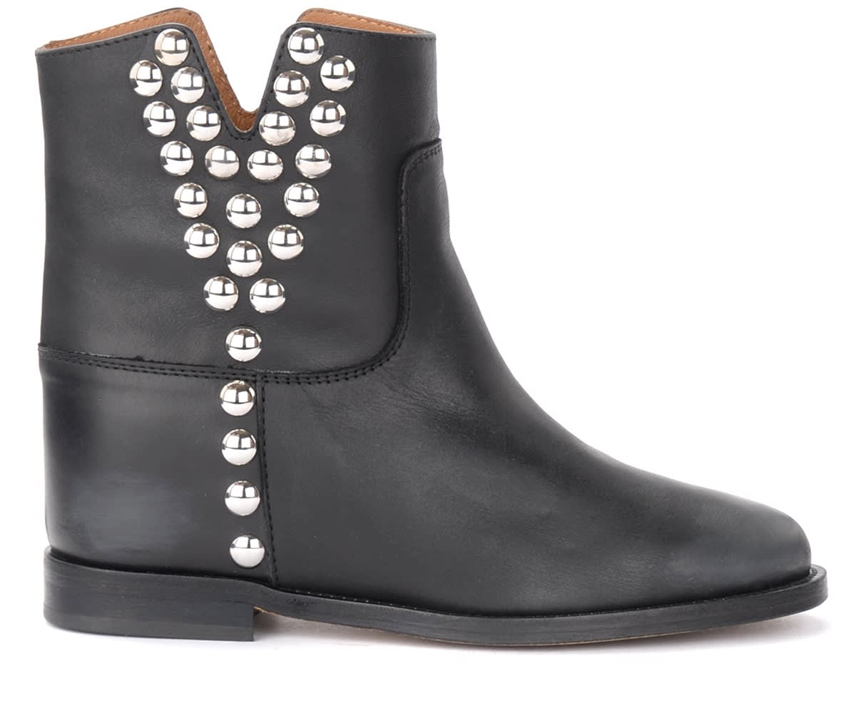 Via Roma 15 Ankle Boots In Black Leather With Maxi Studs And Side Slits