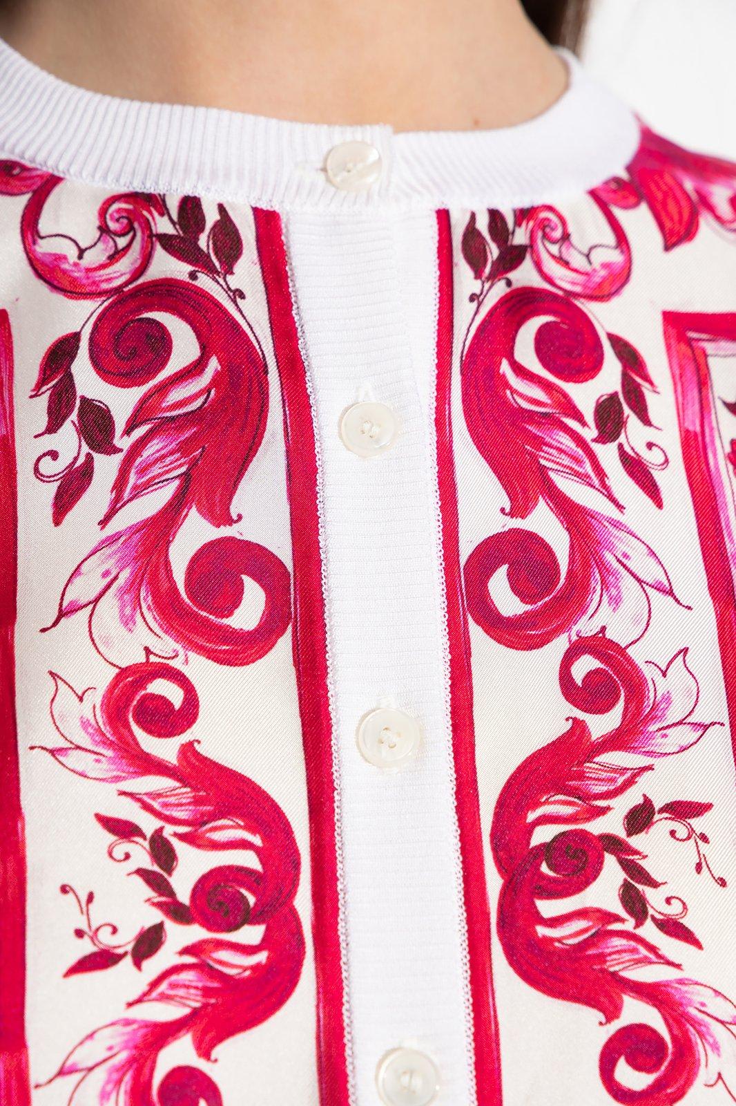 Shop Dolce & Gabbana Majolica Printed Knit Cardigan In Red