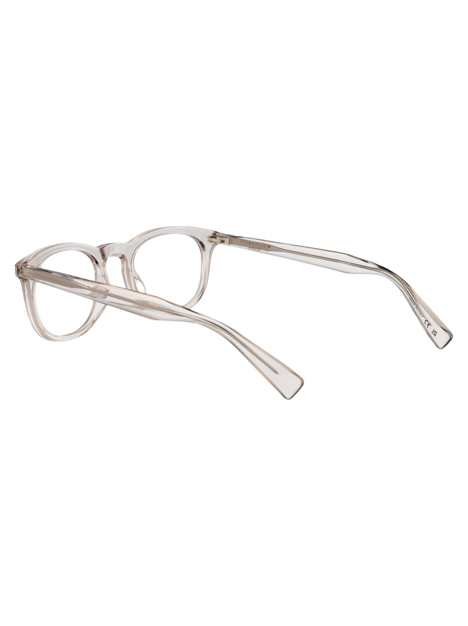 Saint Laurent Beige-beige-transparent Recycled Acetate Glasses In Gray
