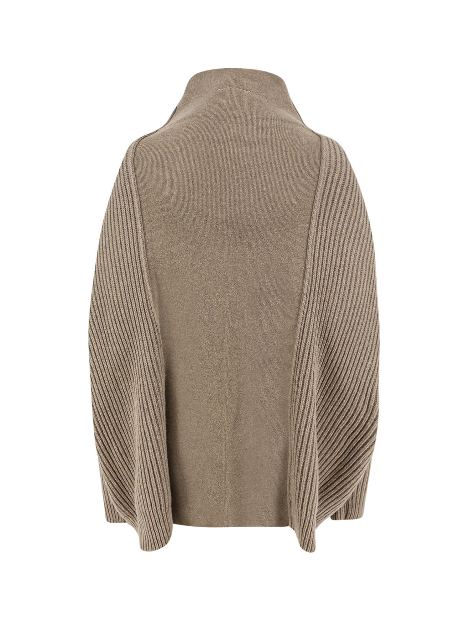 Mm6 Maison Margiela Textured Knit Cardigan High Collar In Brown