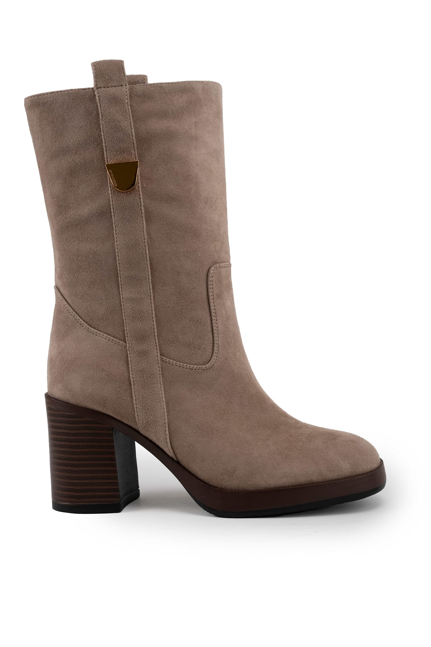 Shop Coccinelle Medium Suede Boot In Warm Taupe