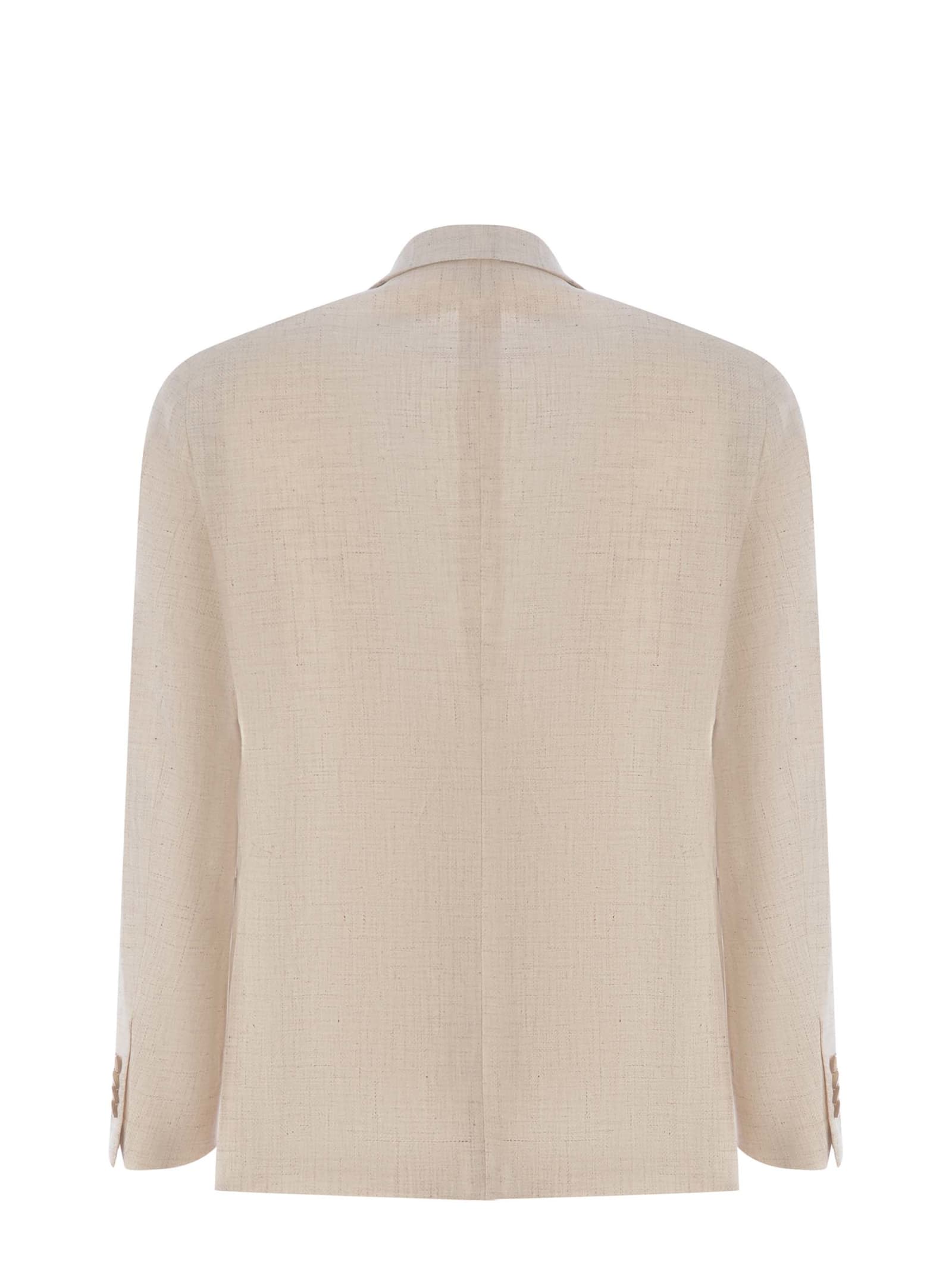 Shop Tagliatore Single-breasted Jacket  In Linen And Cotton In Beige